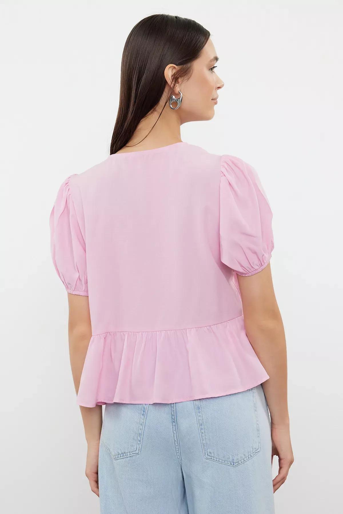 Pink Tie-Up Woven Shirt, , large image number 4