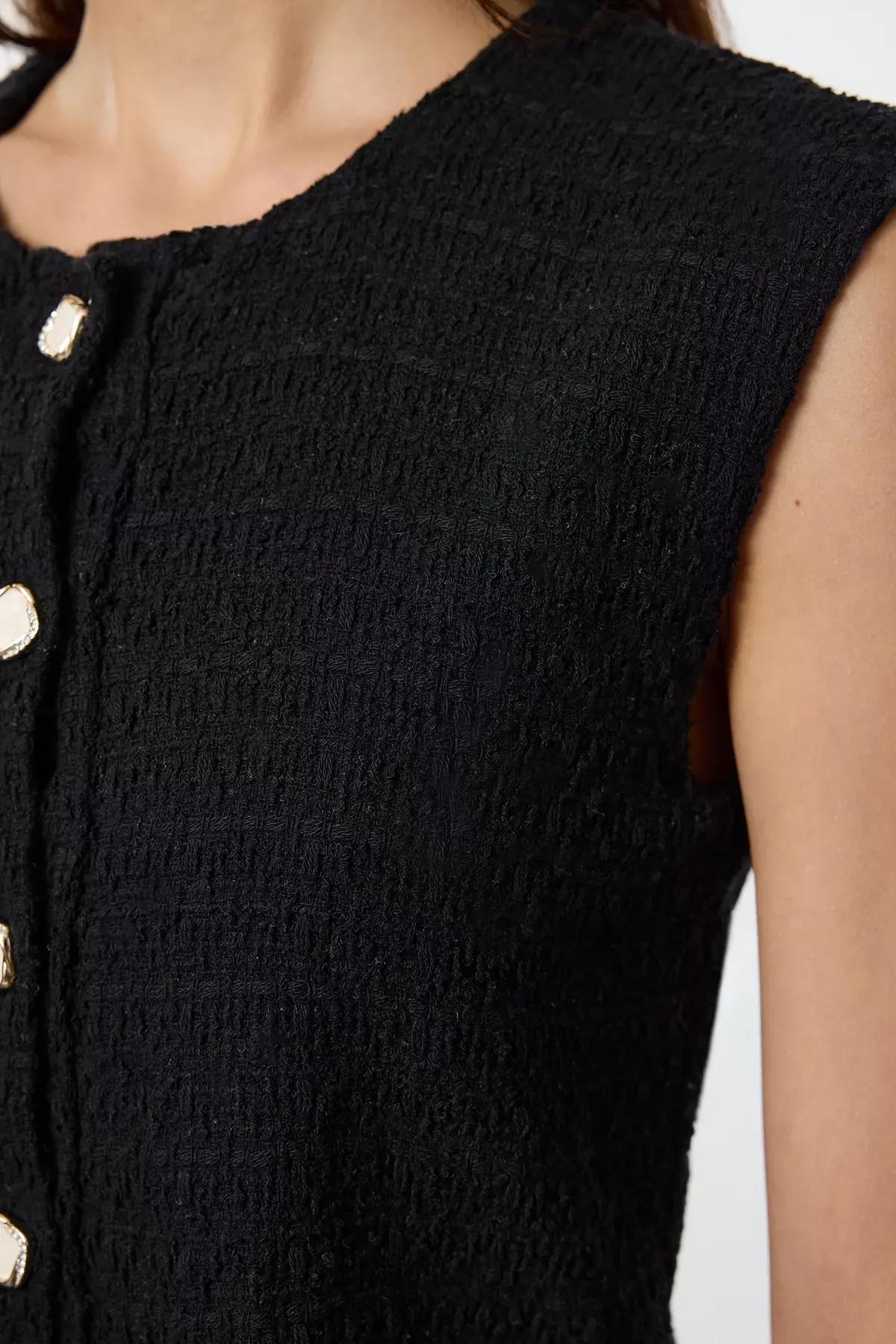 Black Detailed Woven Tweed Jacket Dress, , large image number 3
