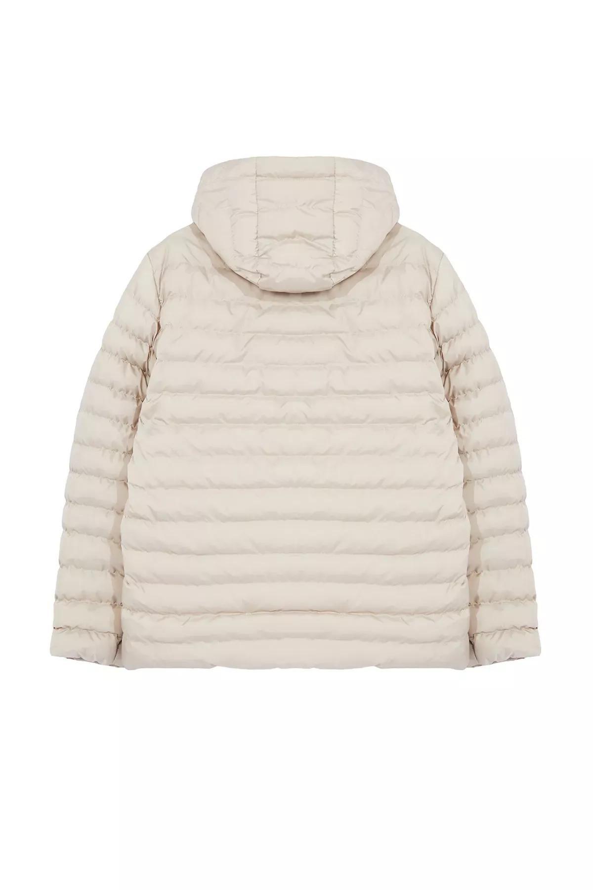 Beige-Grey Regular Fit Hooded Coat, STONE, medium