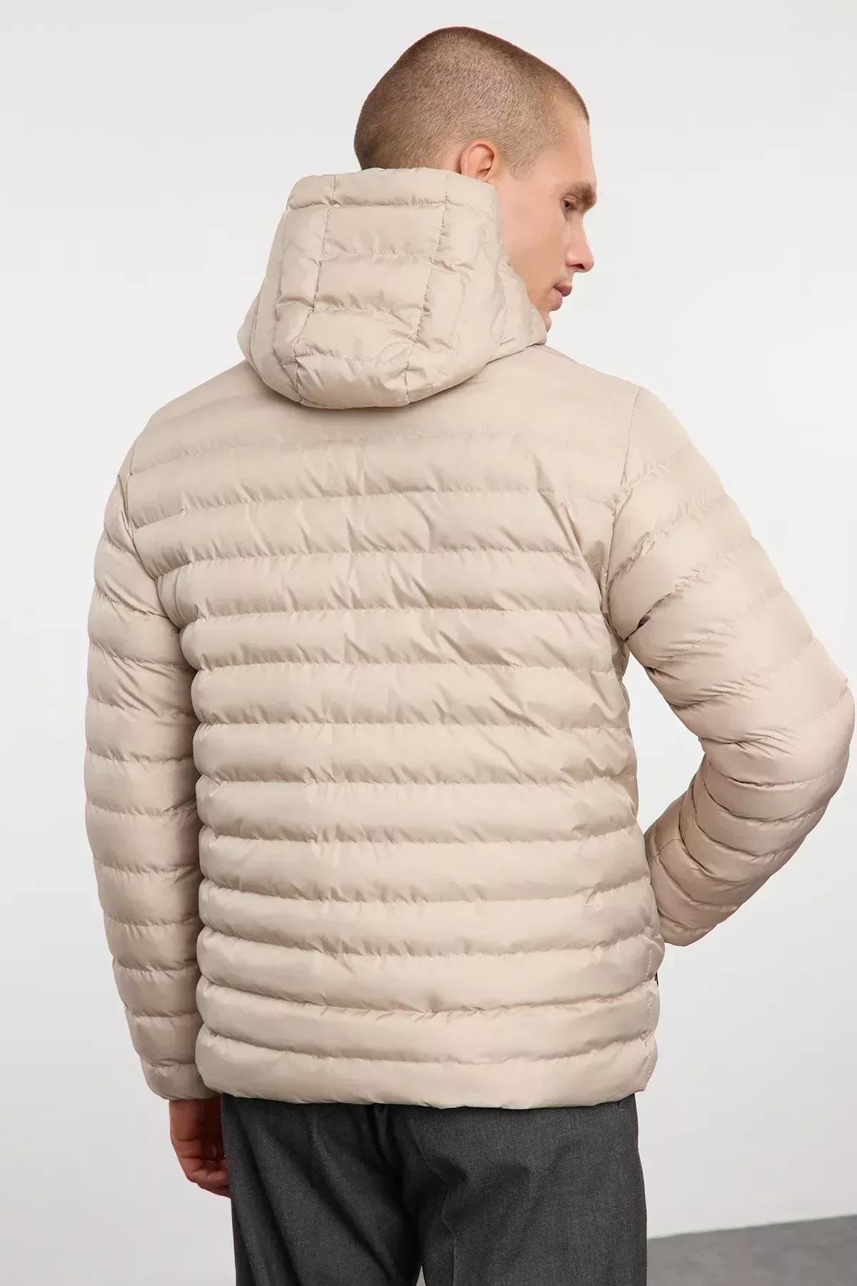 Beige-Grey Regular Fit Hooded Coat, STONE, large image number 5