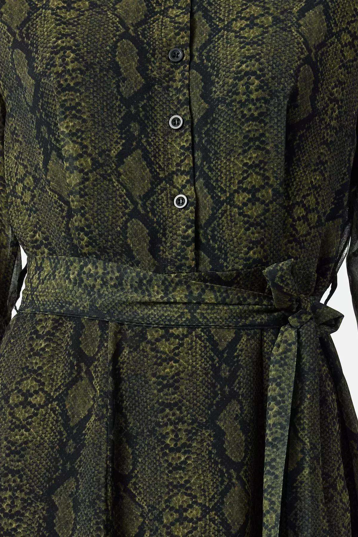 Green Animal Patterned Chiffon Dress, Green, large image number 10