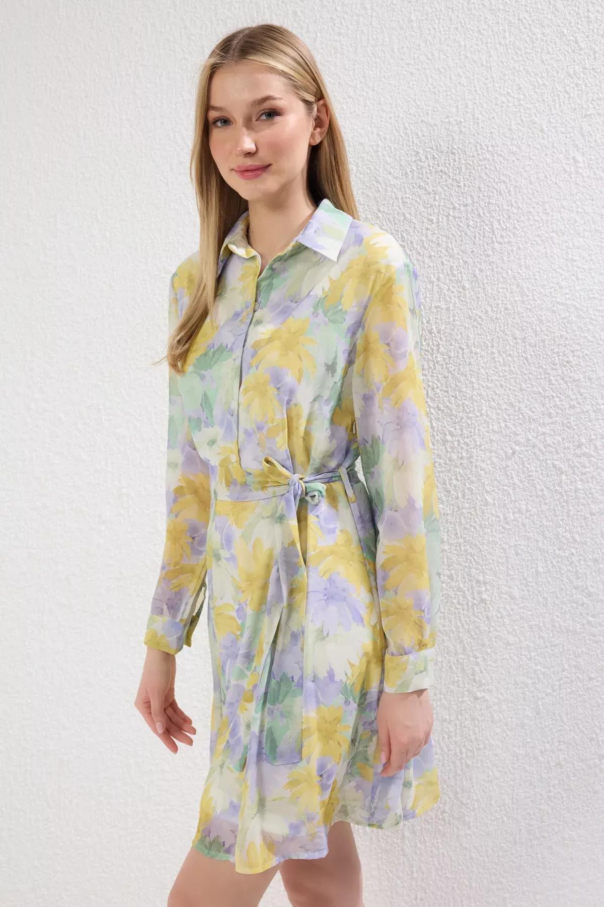 Green Belted Floral Mini Dress, Mint, large image number 0