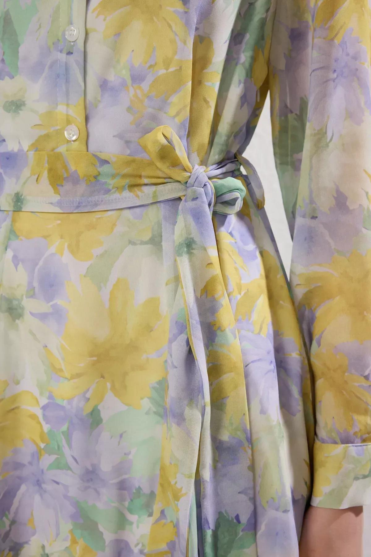 Green Belted Floral Mini Dress, Mint, large image number 2