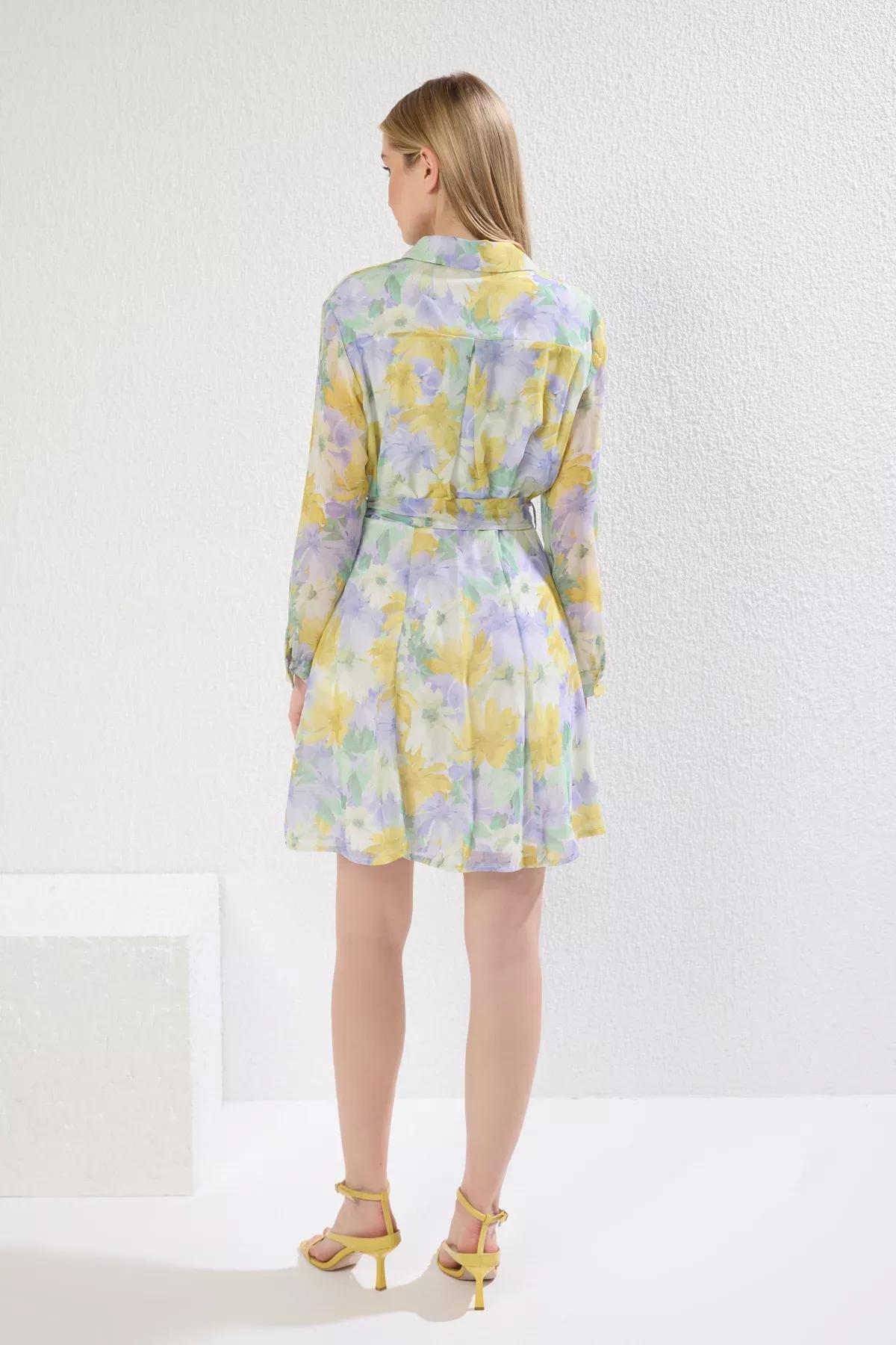Green Belted Floral Mini Dress, Mint, large image number 3