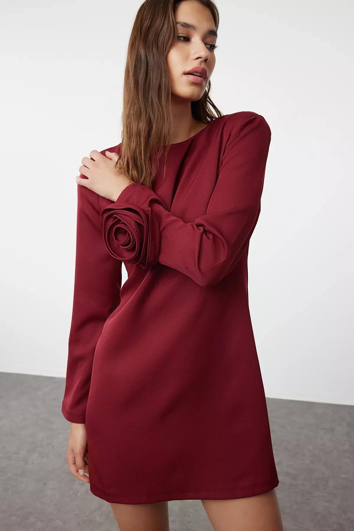 Burgundy Applique Shift Mini Dress, Burgundy, large image number 0