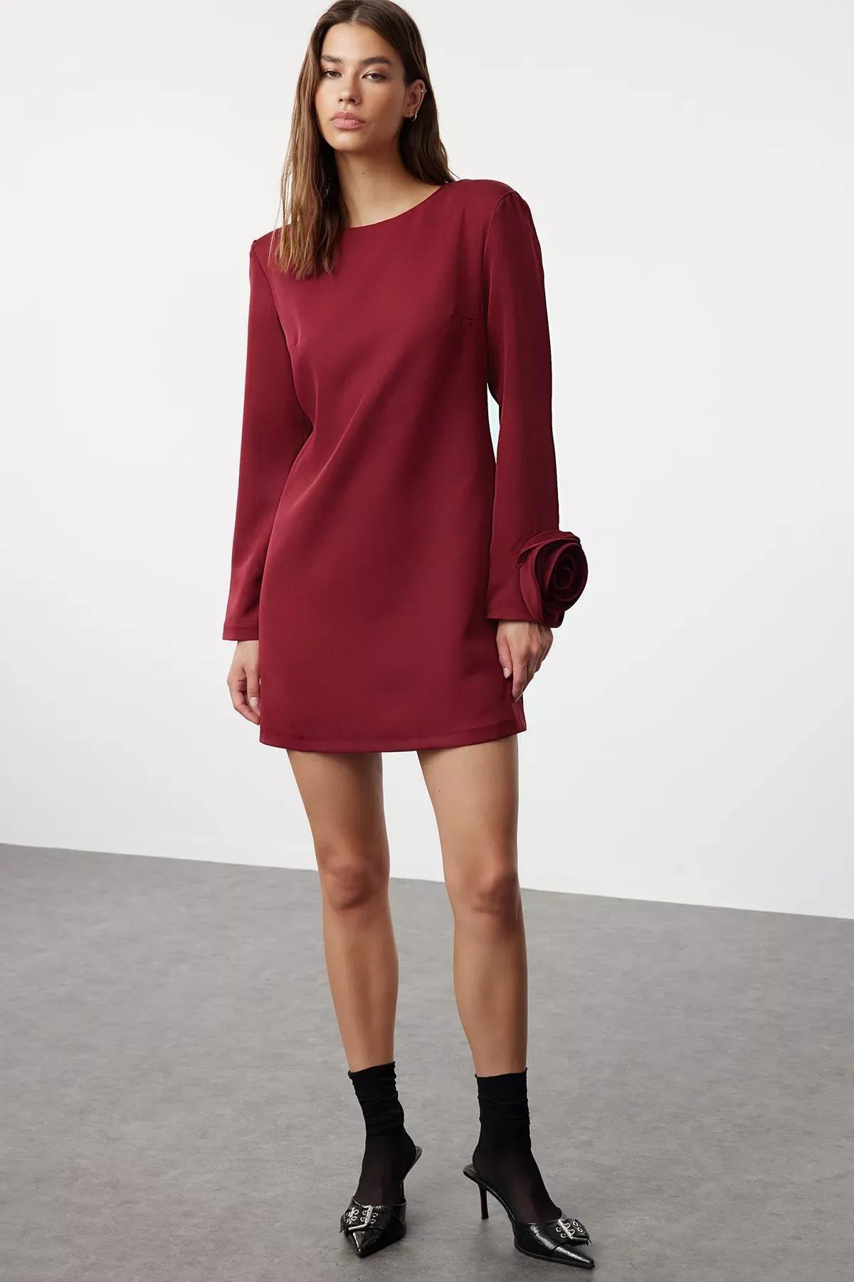 Burgundy Applique Shift Mini Dress, Burgundy, large image number 1