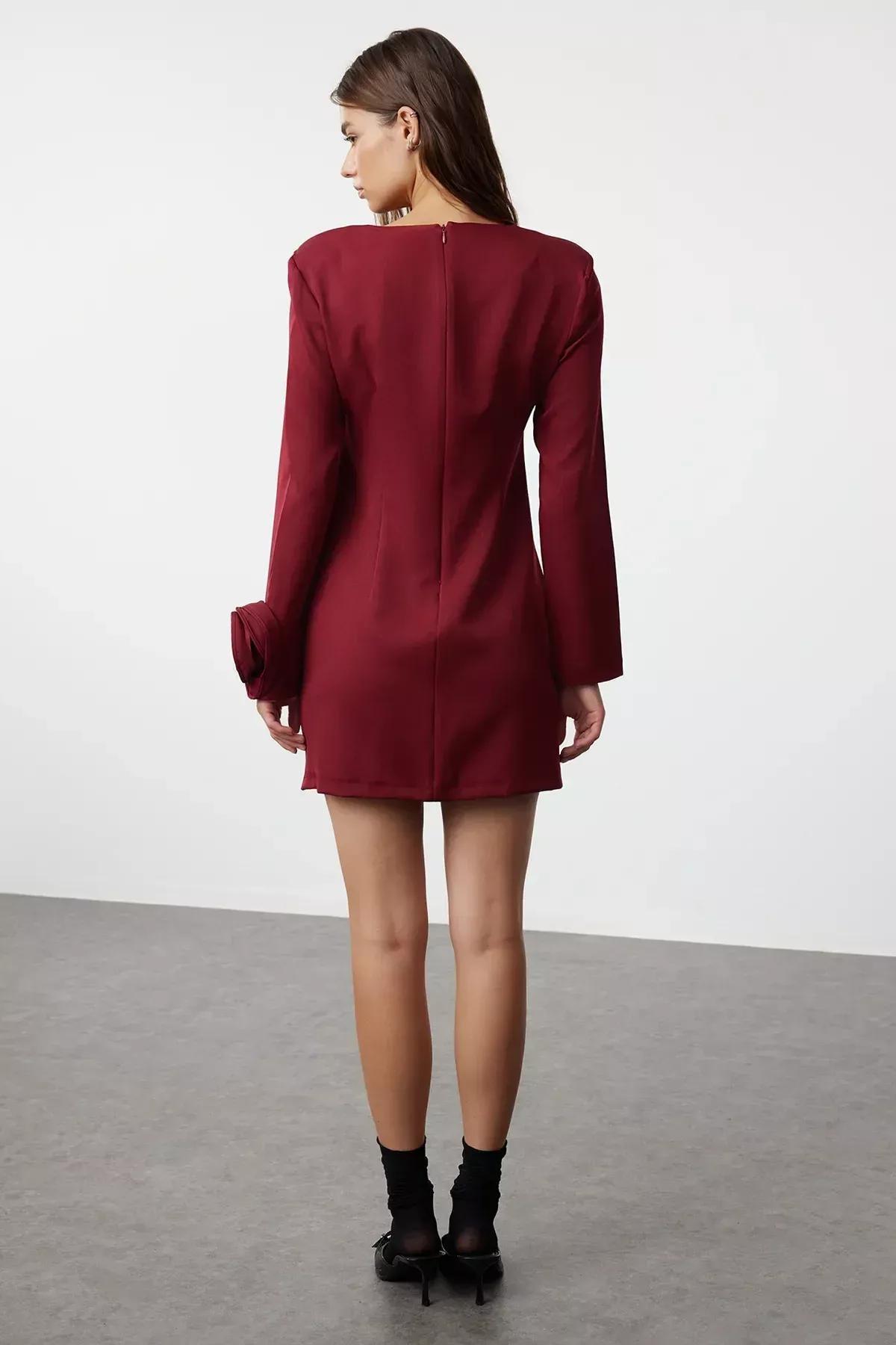 Burgundy Applique Shift Mini Dress, Burgundy, large image number 4