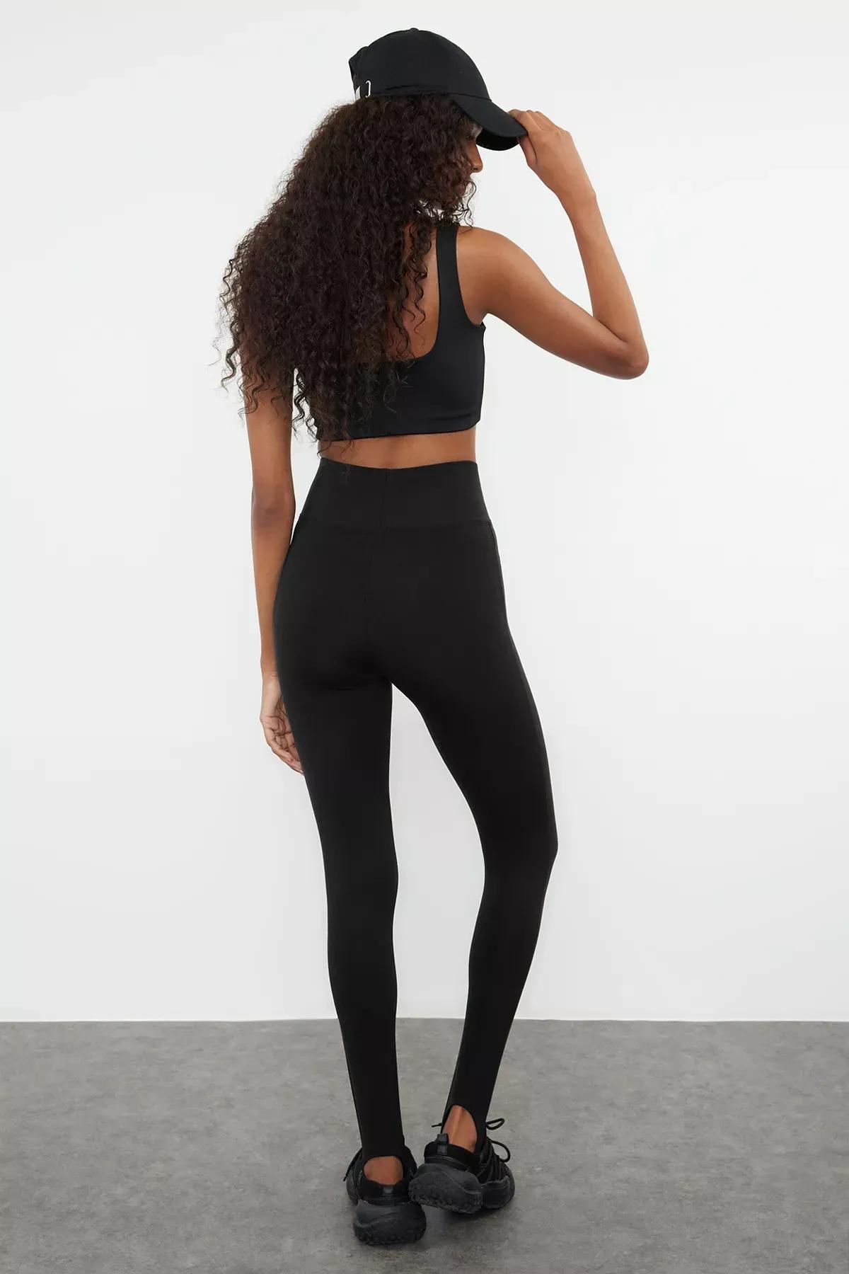 Black Brushed Knitted Sports Tights, BLACK, large image number 4