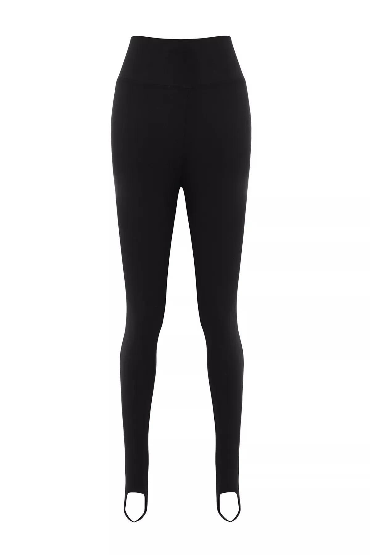 Black Brushed Knitted Sports Tights, BLACK, large image number 5