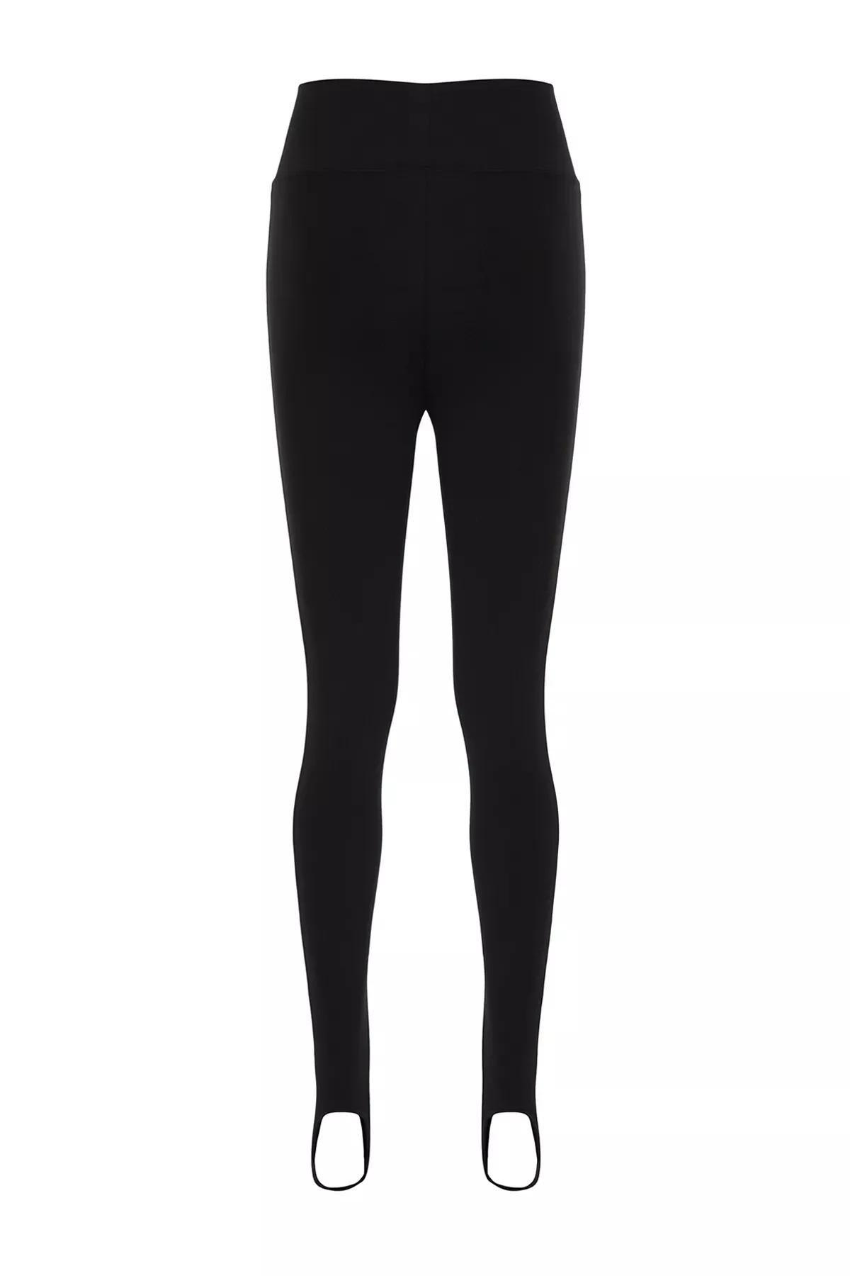 Black Brushed Knitted Sports Tights, BLACK, large image number 6