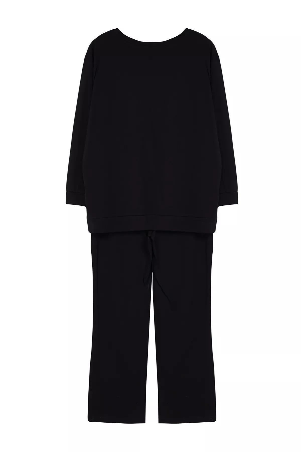 Black Cat Printed Pyjama Set, BLACK, large image number 1