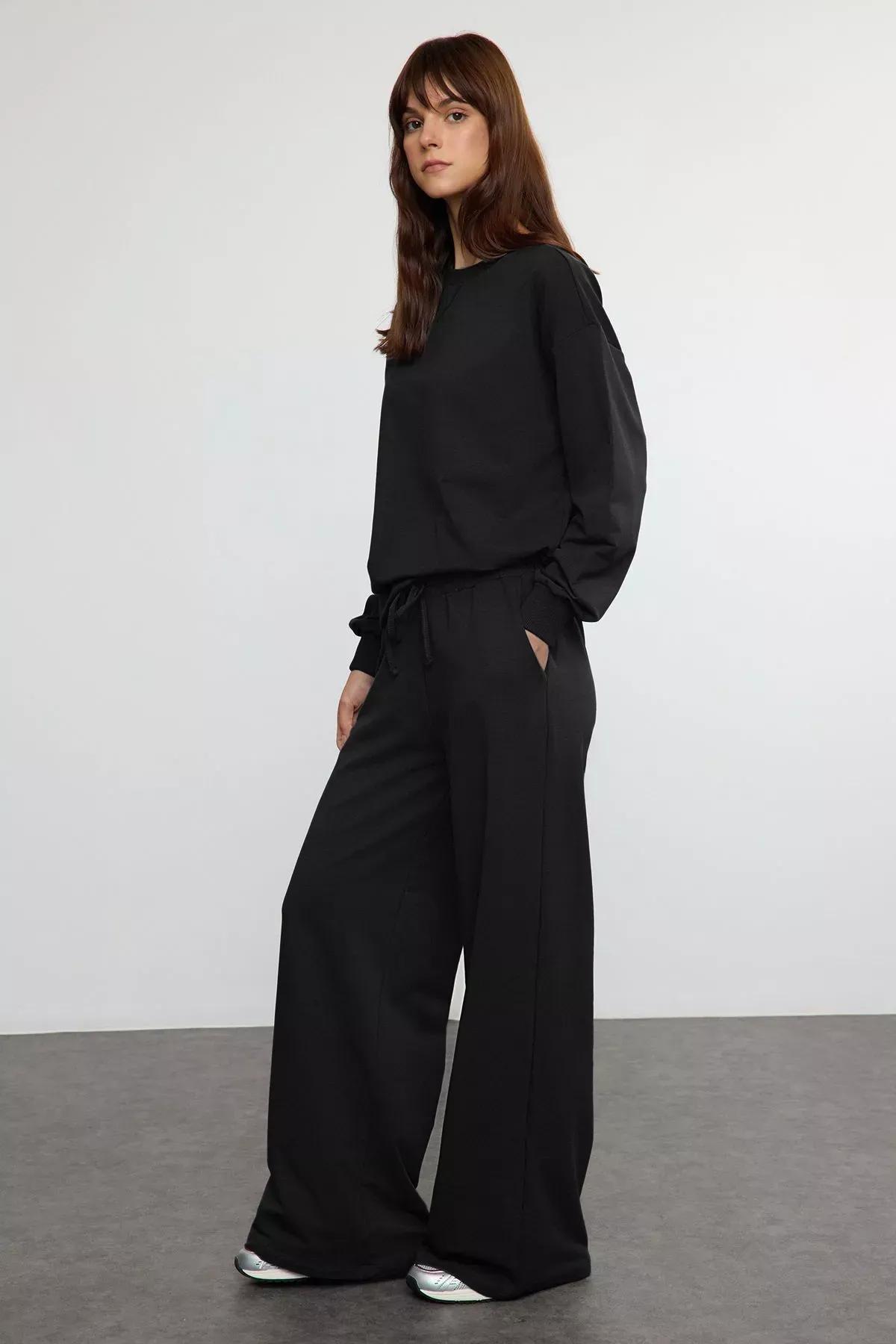 Black Wide Leg Tracksuit Set of 2, BLACK, large image number 1