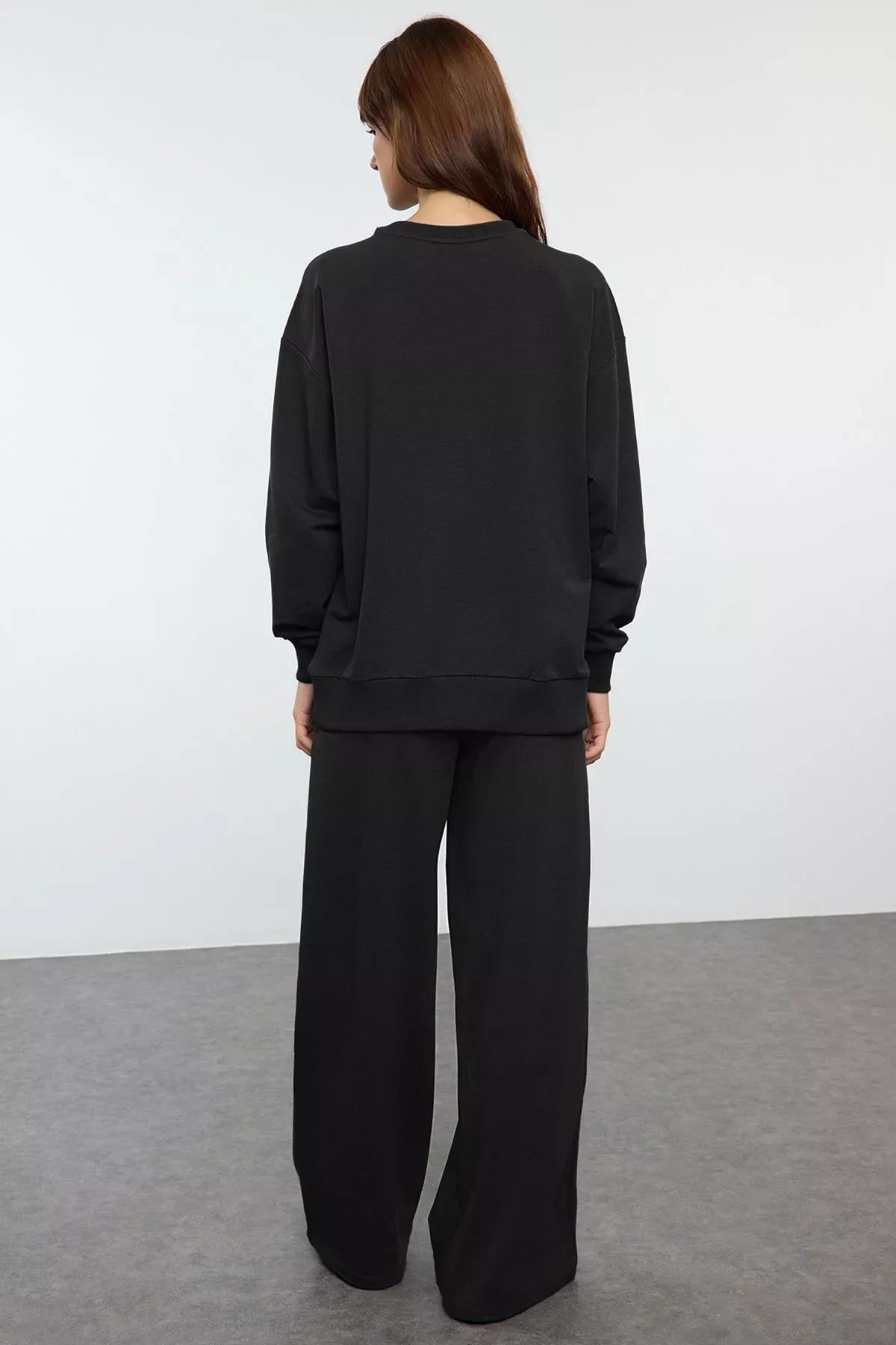 Black Wide Leg Tracksuit Set of 2, BLACK, large image number 4