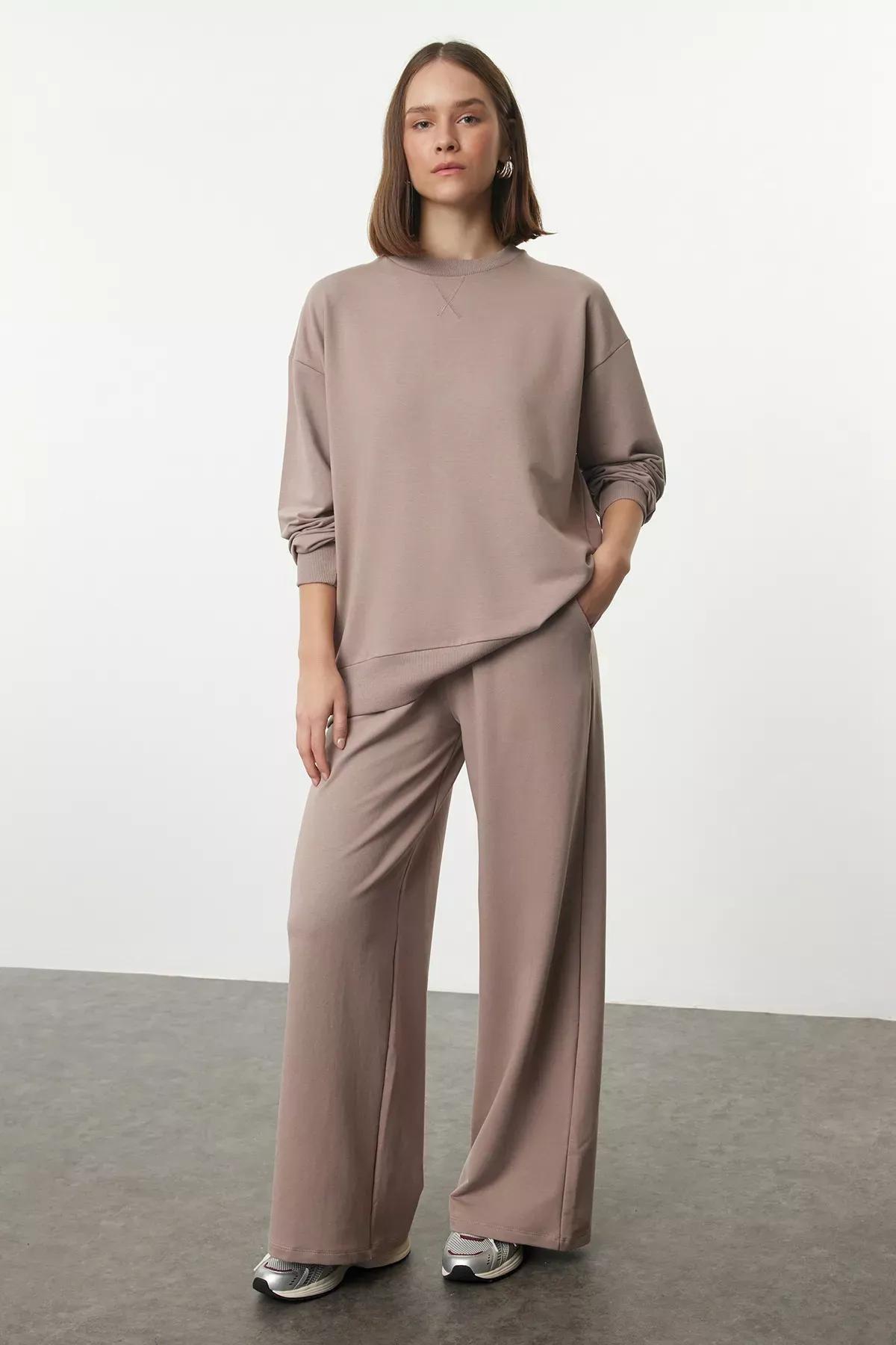 Grey Wide Leg Knit Set, Mink, large image number 0