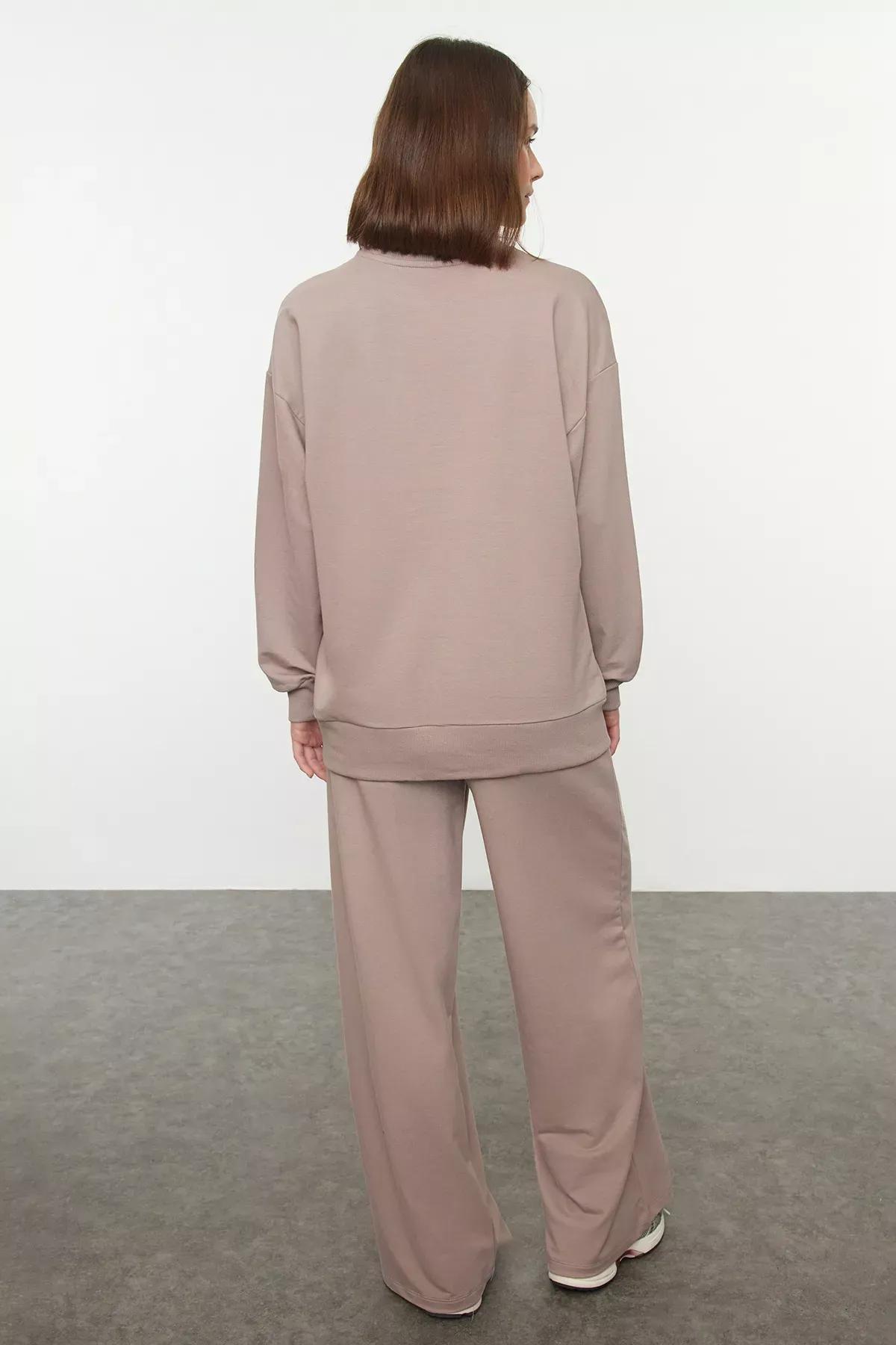 Grey Wide Leg Knit Set, Mink, large image number 4