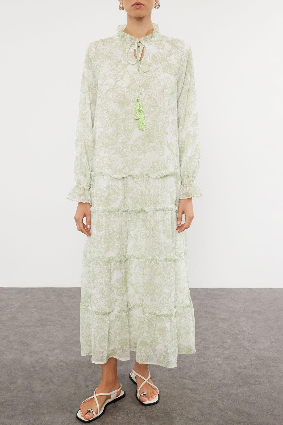Khaki Floral Bohemian Maxi Dress, , medium