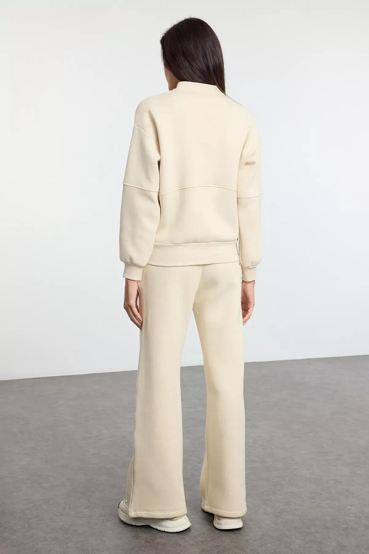 Beige Zippered Fleece Tracksuit, STONE, large image number 4