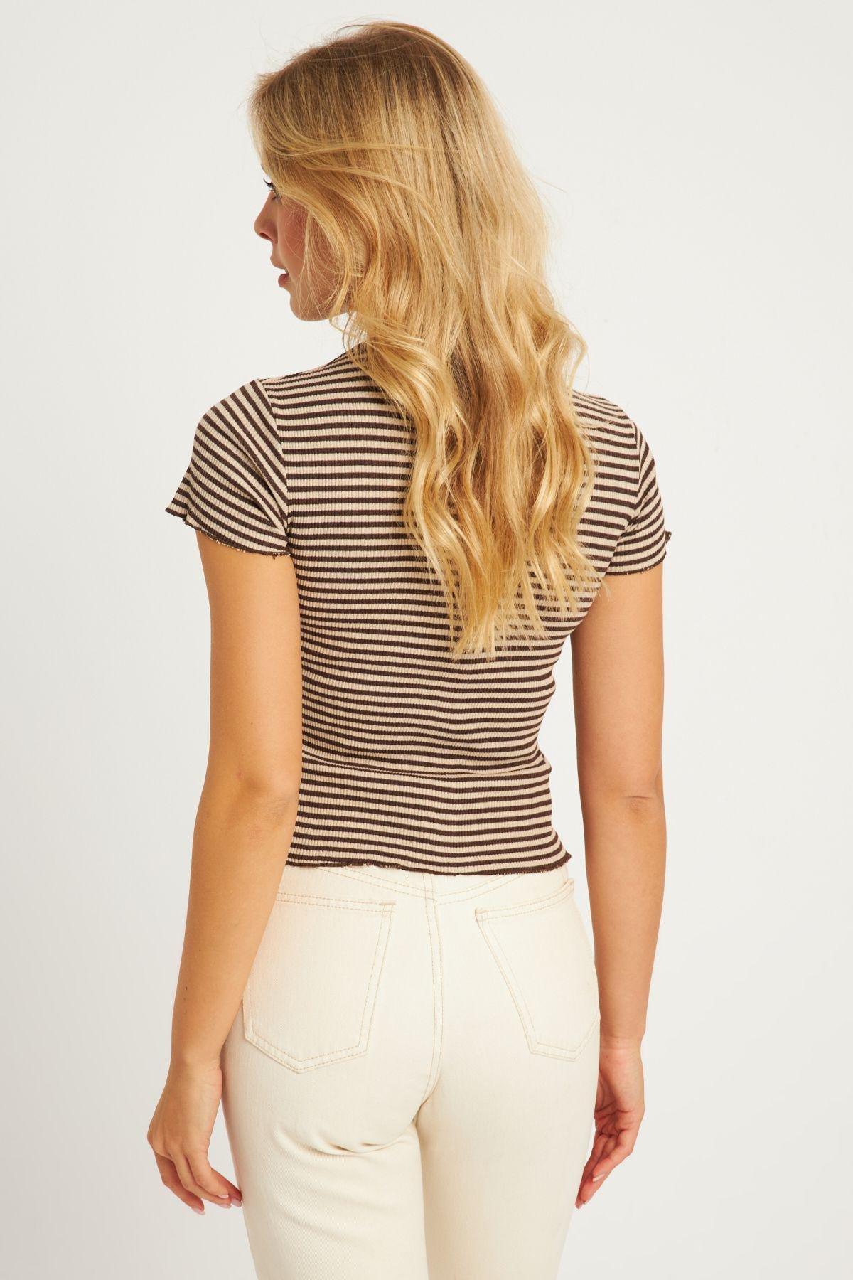 Ecru-Brown Striped Basic Shirt, C101_1637, large image number 3
