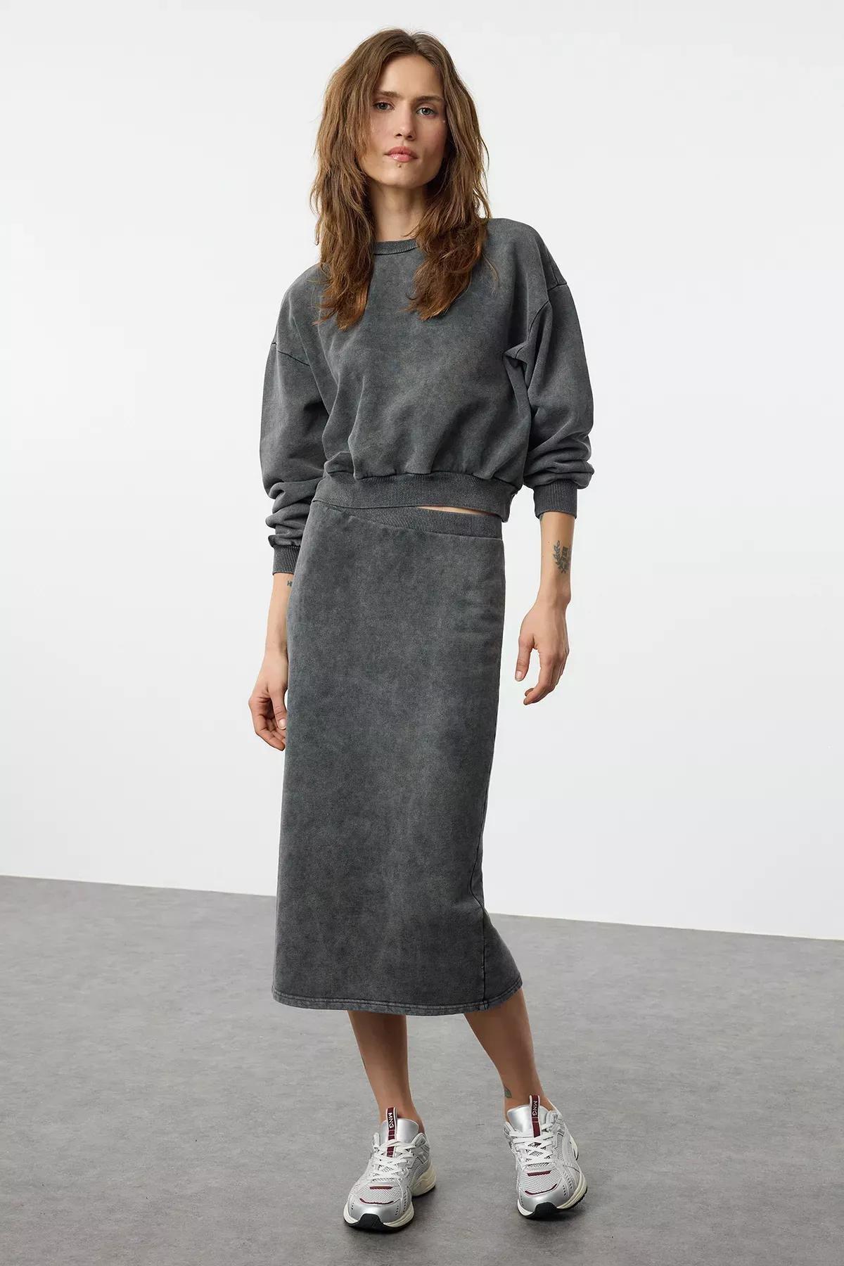 Grey Washed Poplin Knitwear Set, Grey, large image number 0