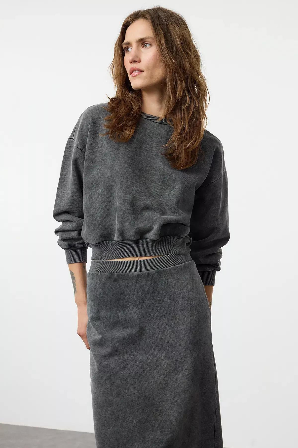 Grey Washed Poplin Knitwear Set, Grey, large image number 1