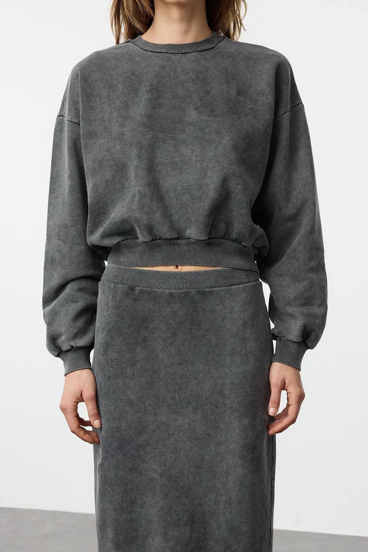 Grey Washed Poplin Knitwear Set, Grey, large image number 2
