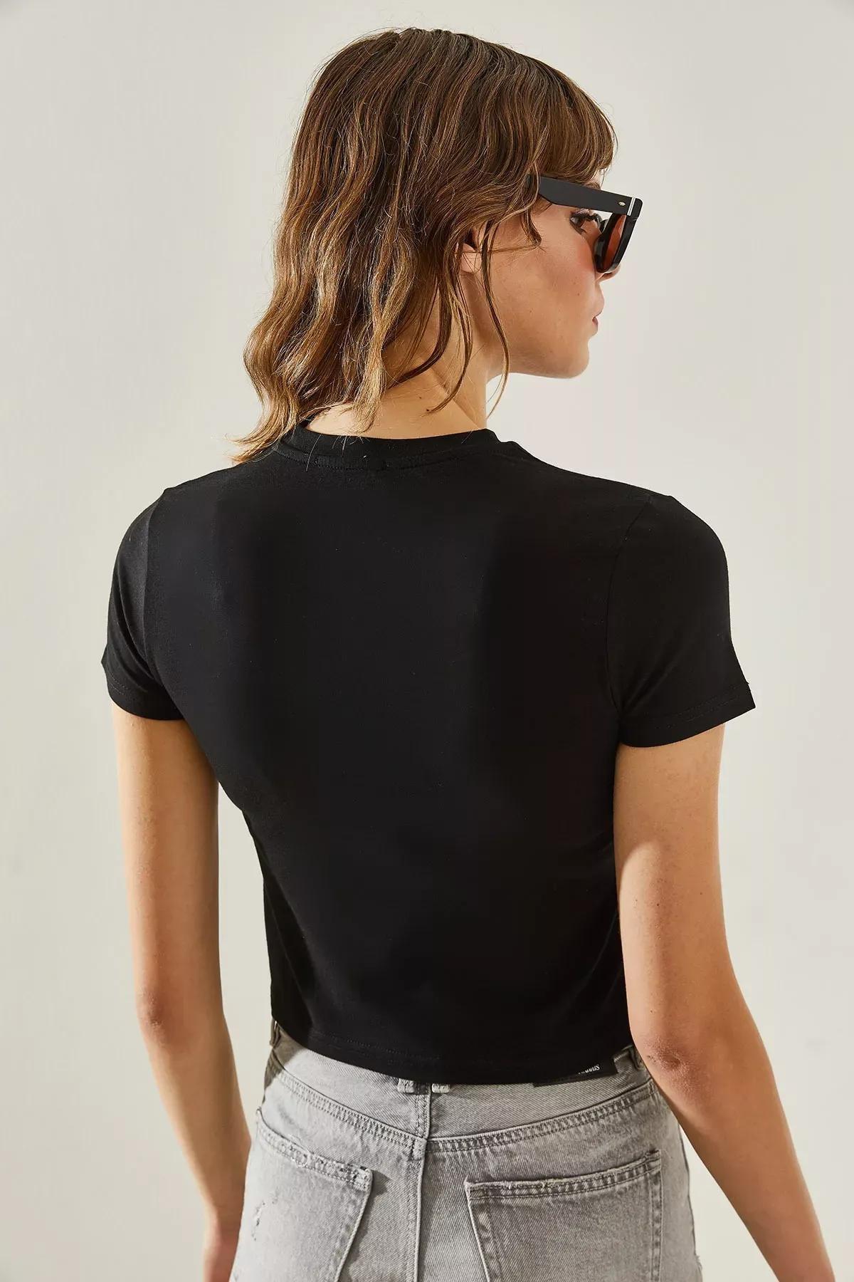 Womens Crew Neck Basic Crop T-Shirt 60251338, BLACK, large image number 4