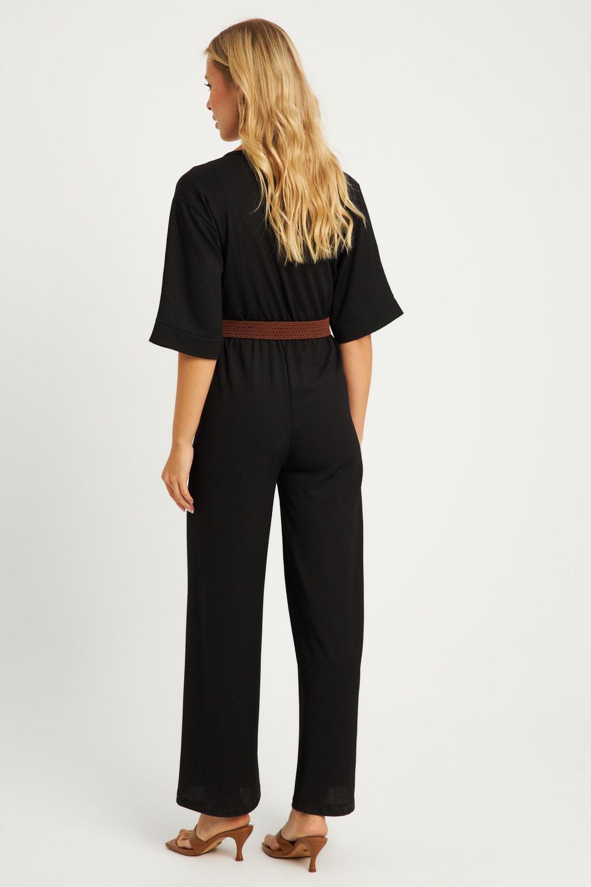 Womens Black Double Breasted Belted Wrap Jumpsuit XL2009, Single item, , large image number 5