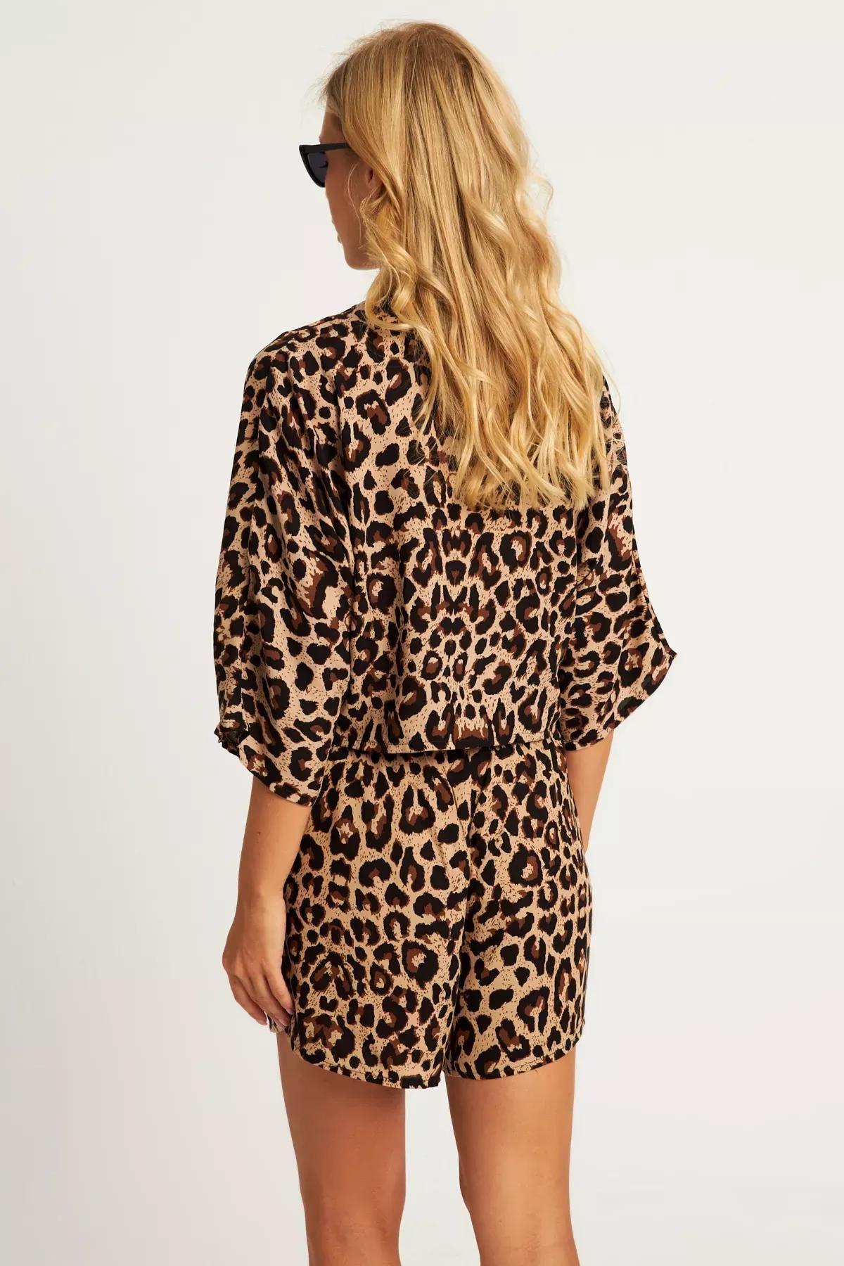 Camel-Black Leopard Shorts Set, , large image number 6