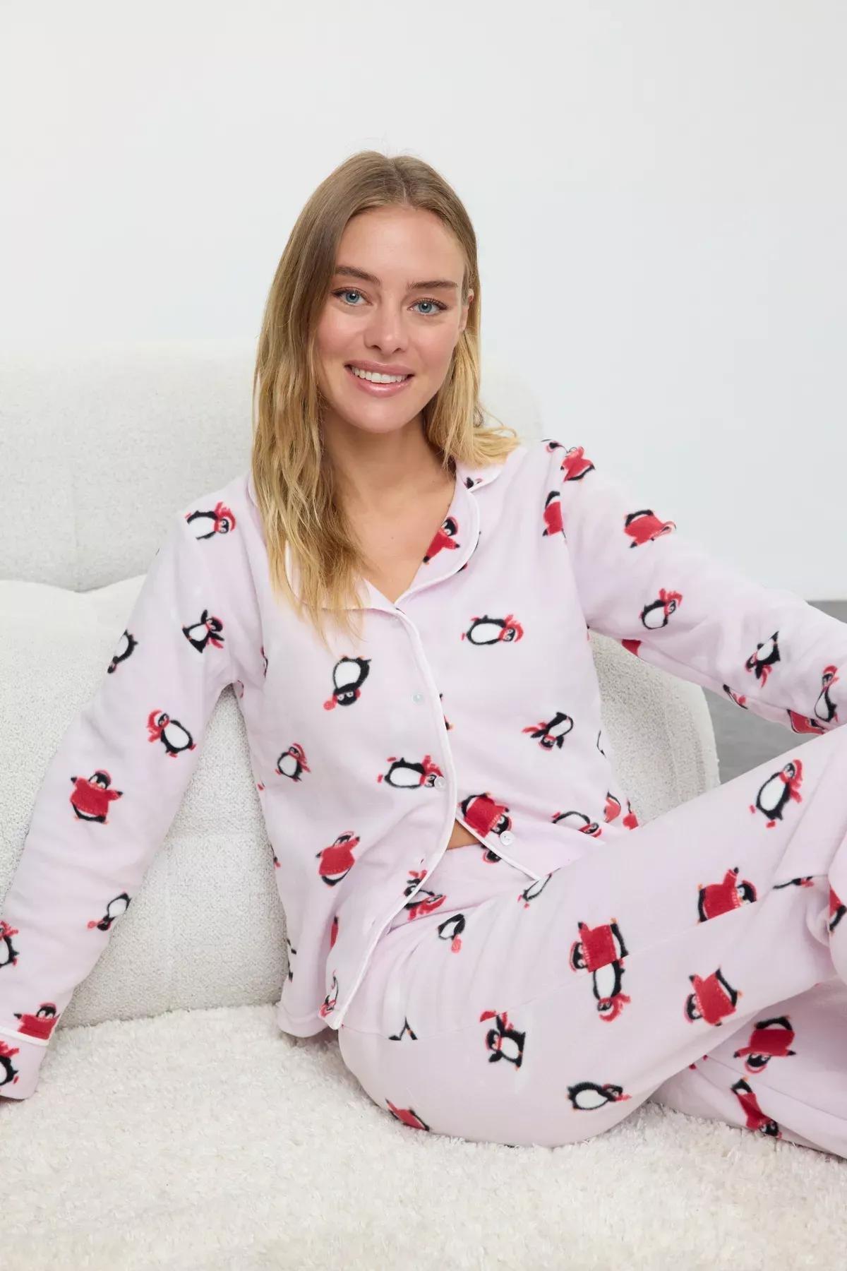 Pink Patterned Detailed Knitted Pyjamas Set, Pink, large image number 0
