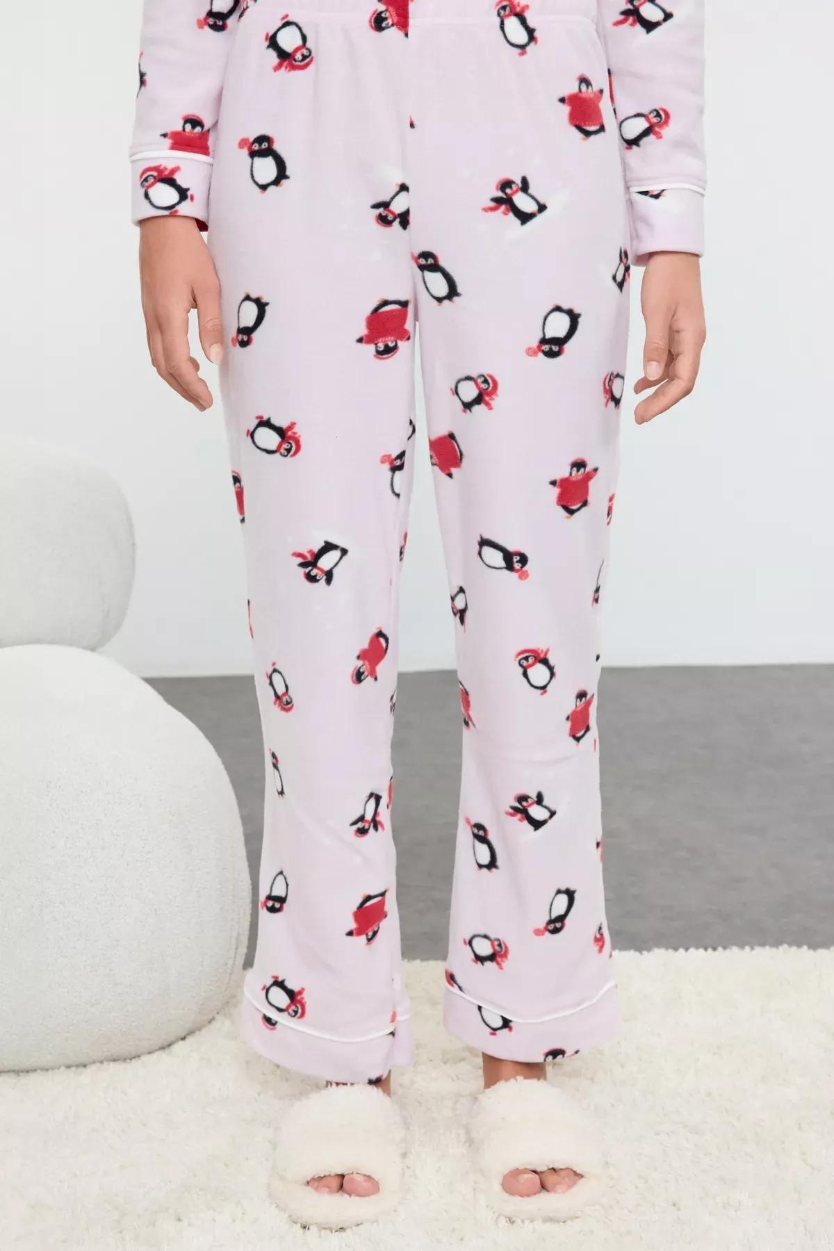Pink Patterned Detailed Knitted Pyjamas Set, Pink, large image number 3