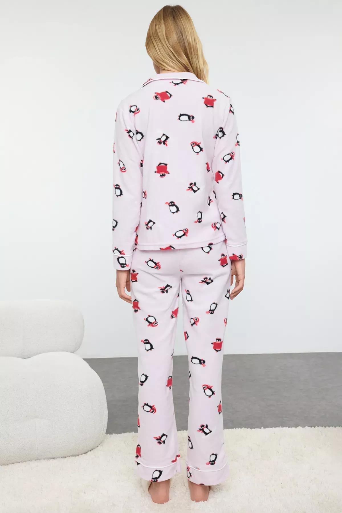 Pink Patterned Detailed Knitted Pyjamas Set, Pink, large image number 4