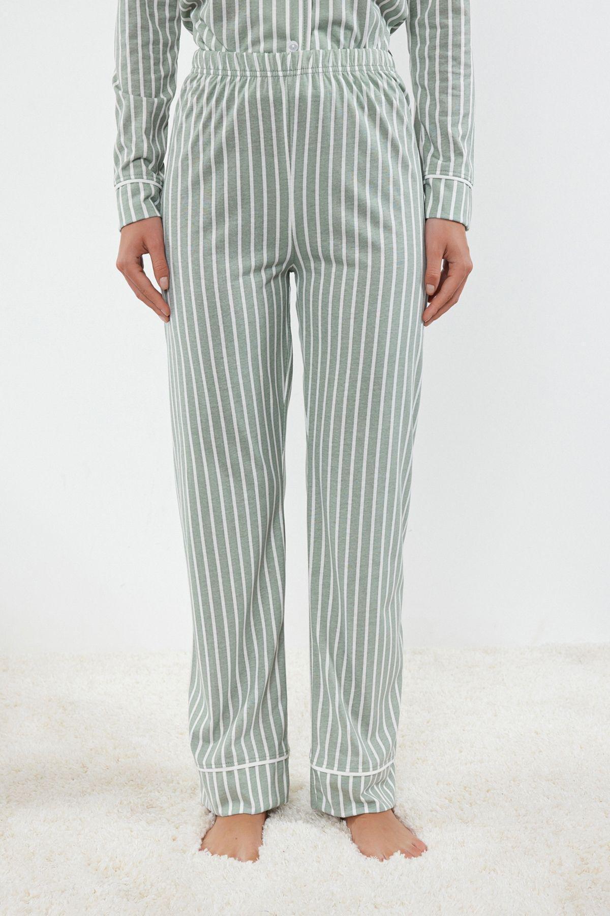 Mint Striped Animal Patterned Knitted Pajama Set THMAW25PT00002, 2s, Mint, large image number 3