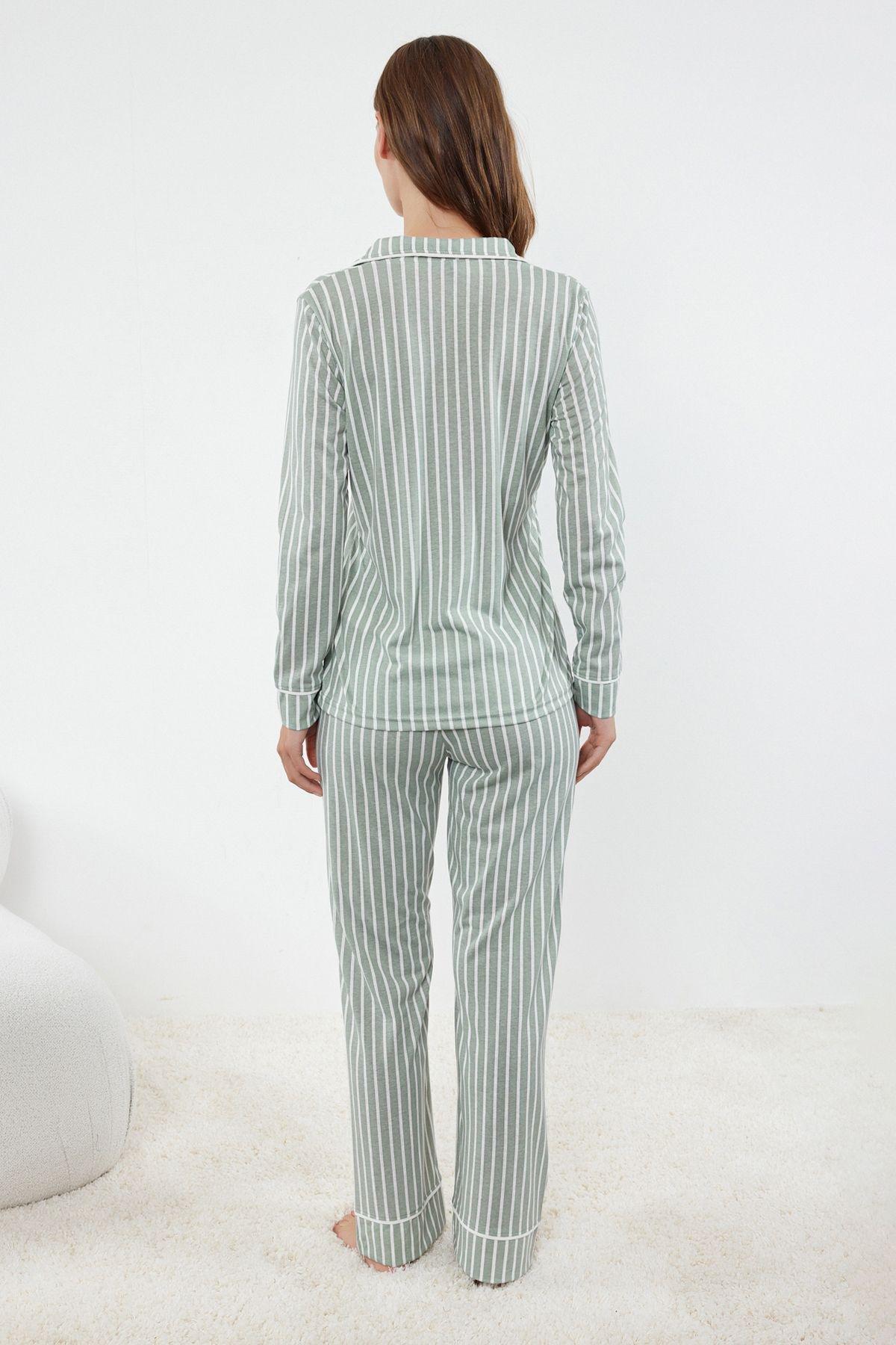 Mint Striped Animal Patterned Knitted Pajama Set THMAW25PT00002, 2s, Mint, large image number 4