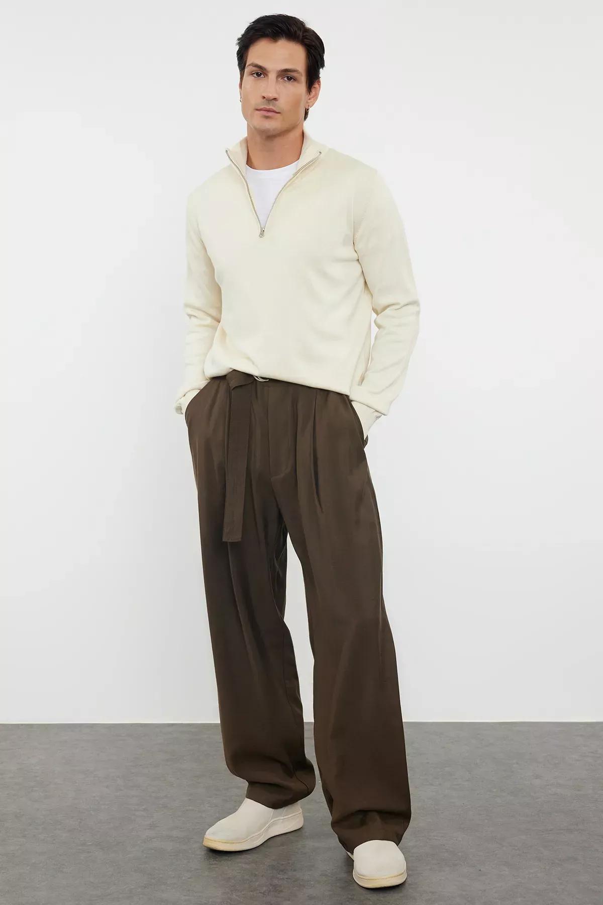 Beige Half Turtleneck Knit Sweater, Ecru, large image number 1