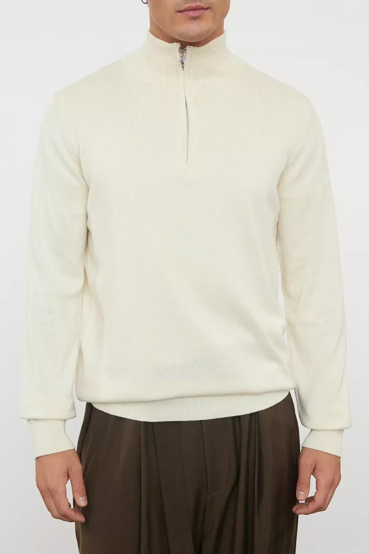 Beige Half Turtleneck Knit Sweater, Ecru, large image number 2