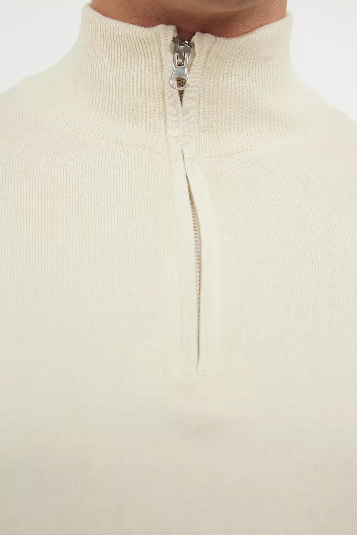 Beige Half Turtleneck Knit Sweater, Ecru, large image number 3