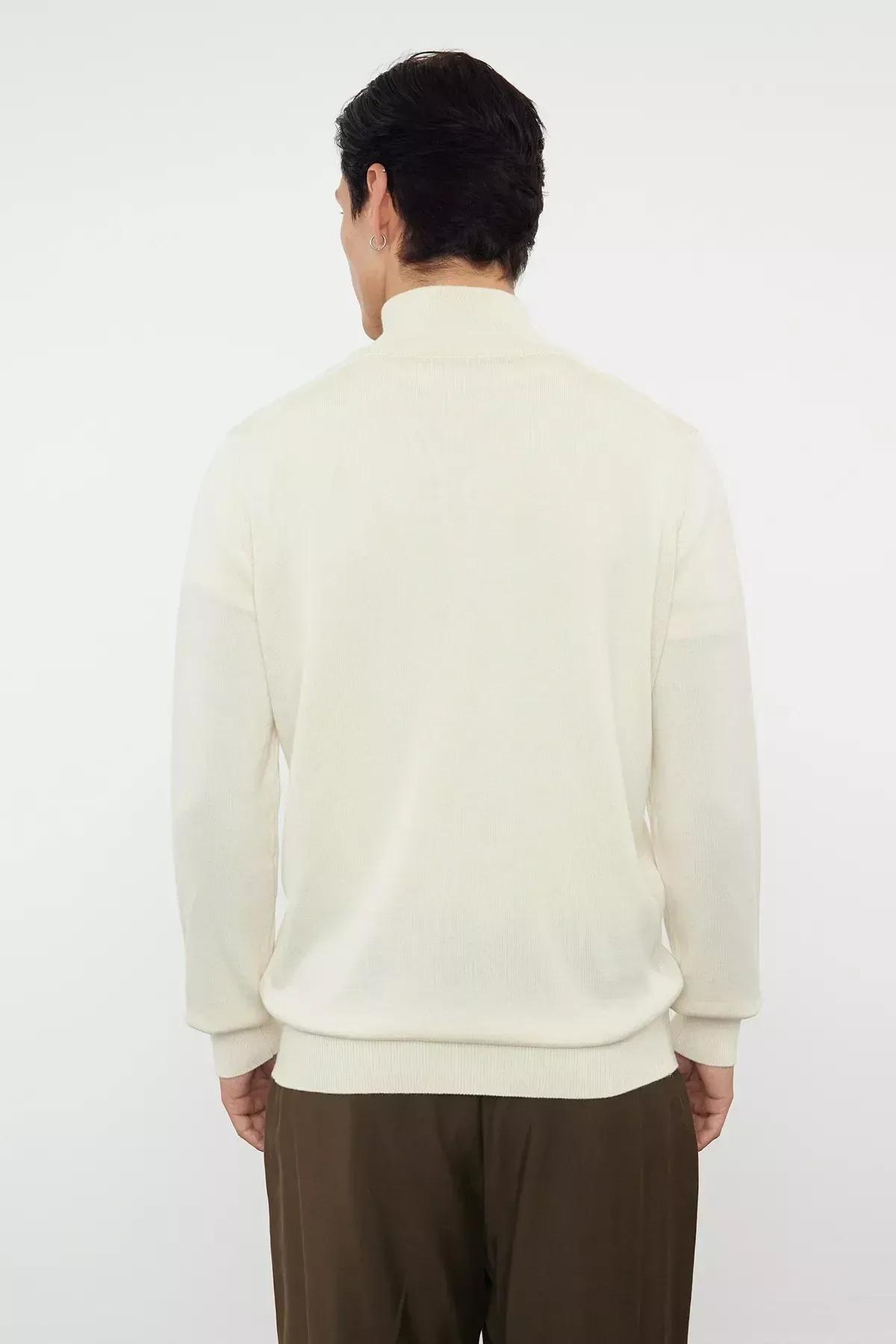 Beige Half Turtleneck Knit Sweater, Ecru, large image number 4