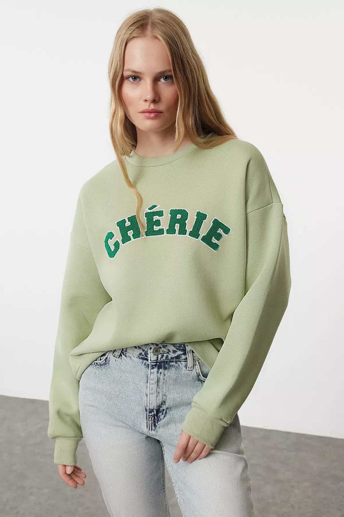 Green Embroidered Polar Fleece Sweatshirt, Mint, large image number 0