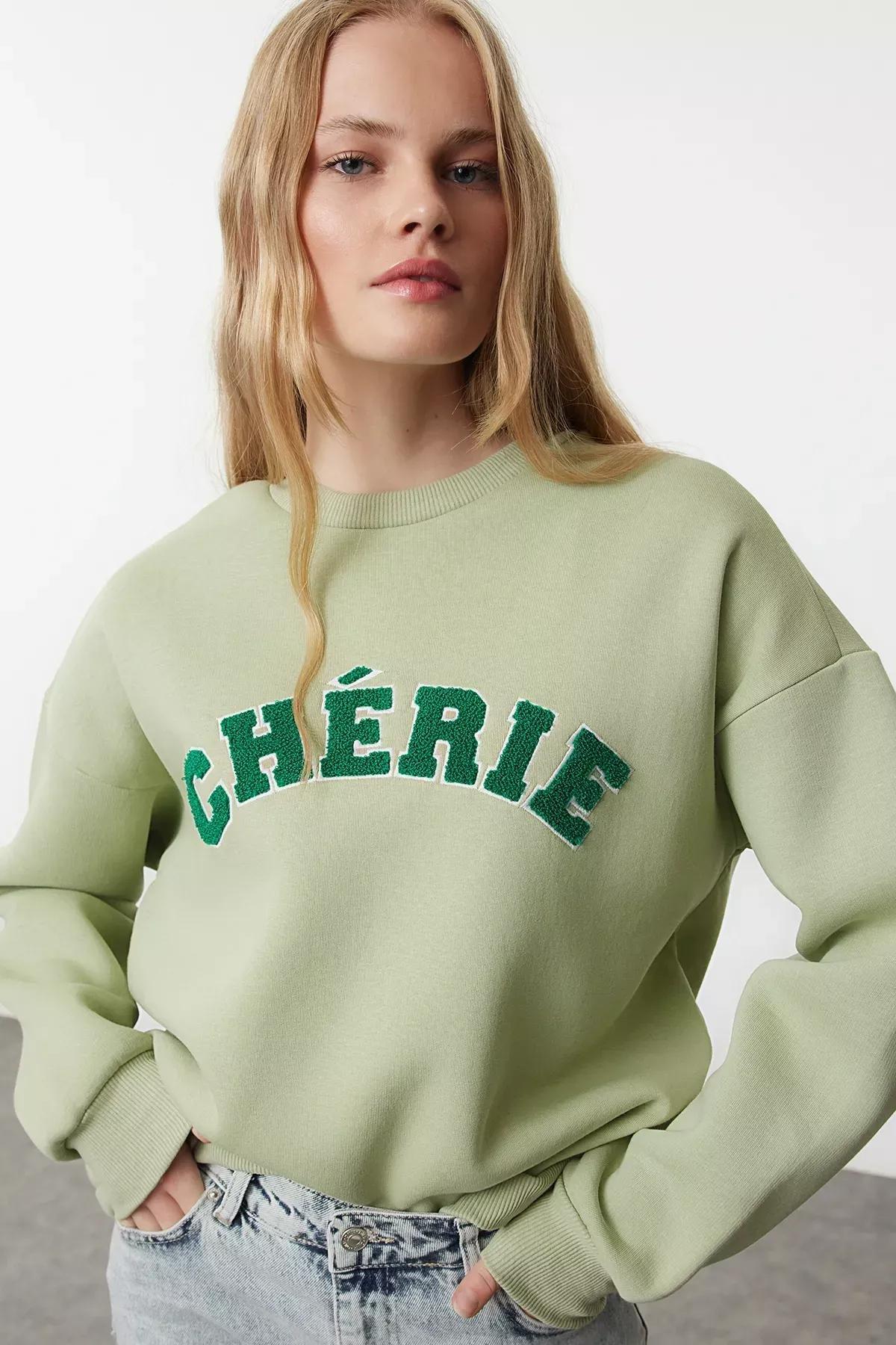 Green Embroidered Polar Fleece Sweatshirt, Mint, large image number 1