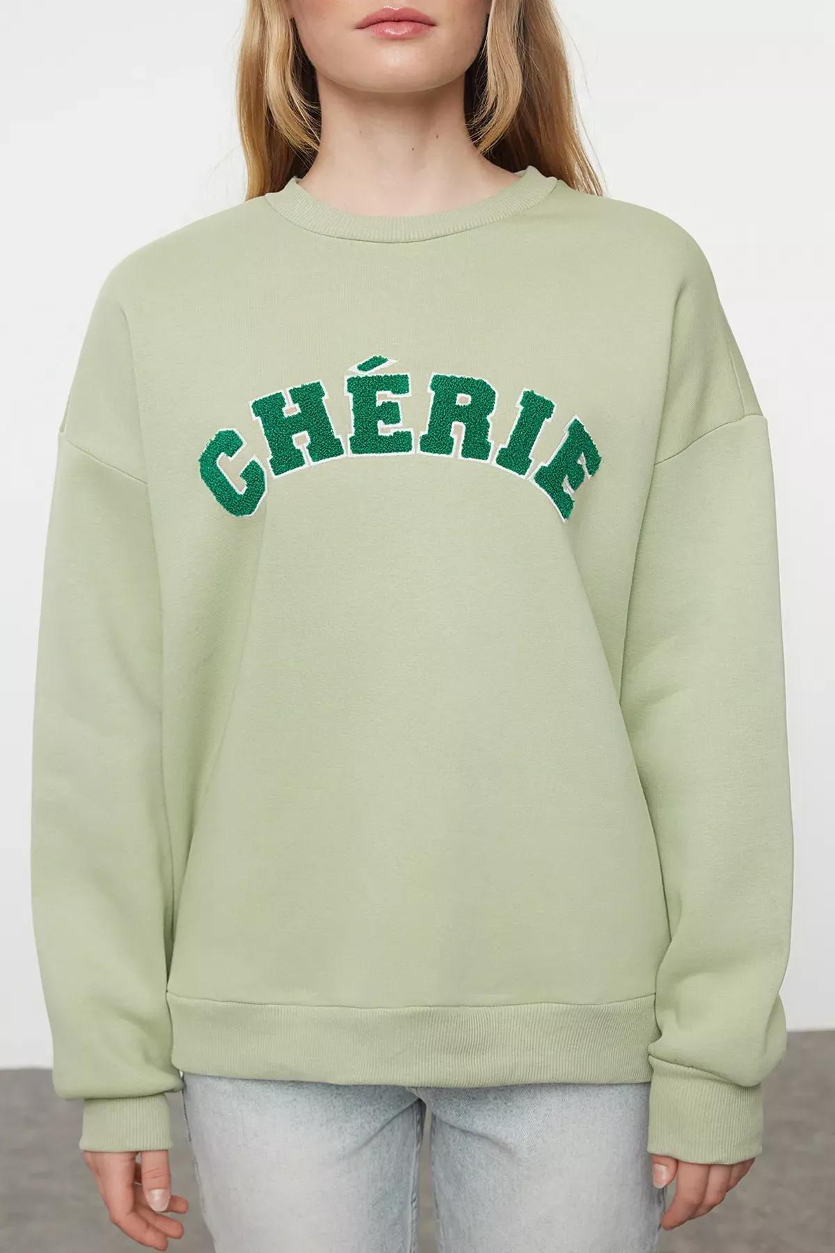 Green Embroidered Polar Fleece Sweatshirt, Mint, large image number 2