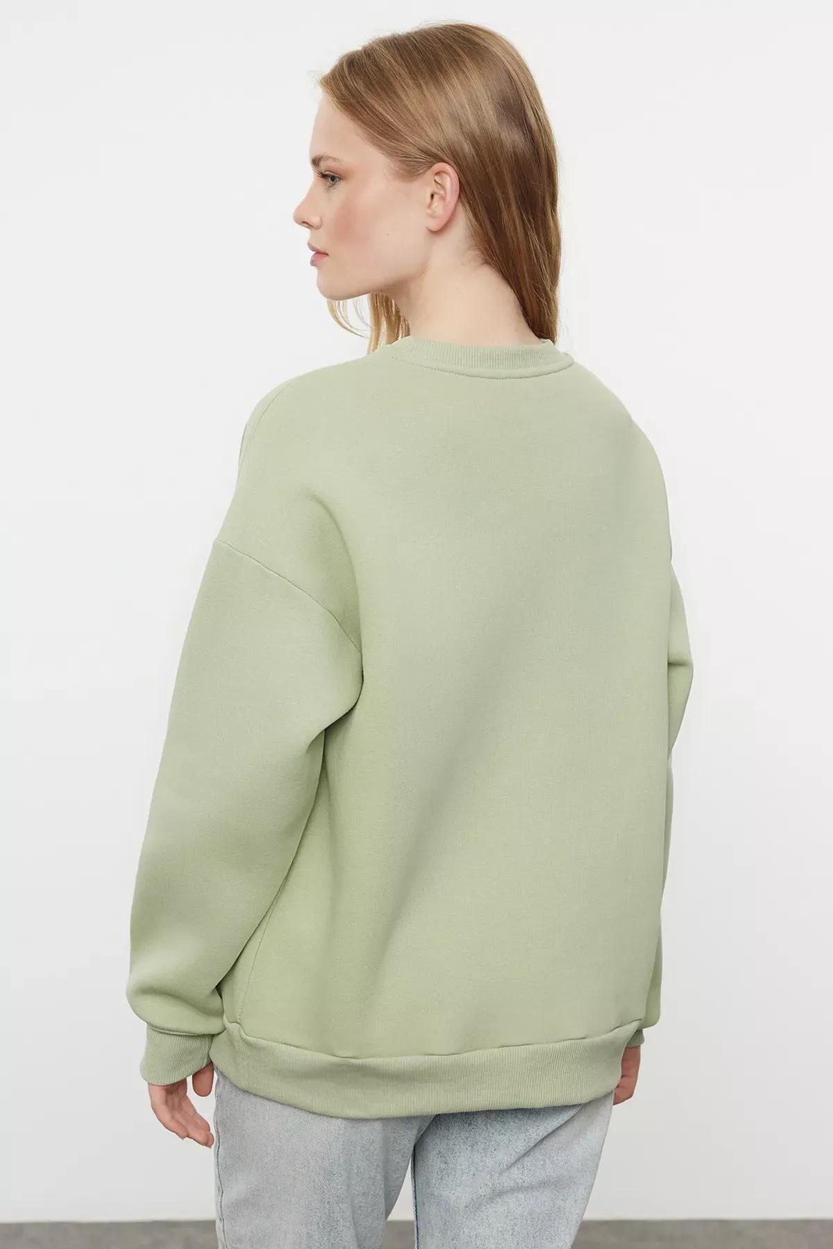 Green Embroidered Polar Fleece Sweatshirt, Mint, large image number 4