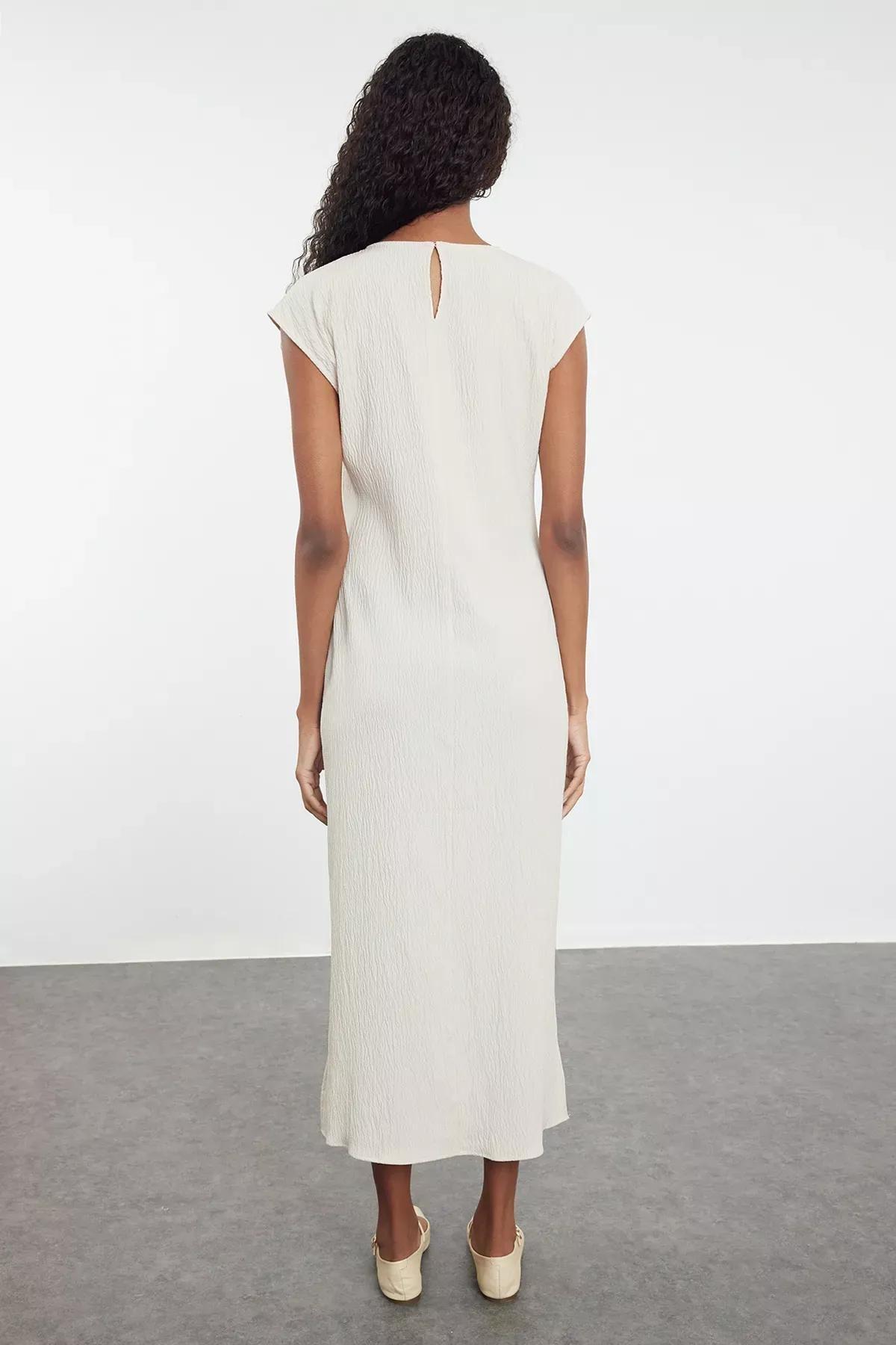 Light Beige Textured Maxi Dress, , large image number 4