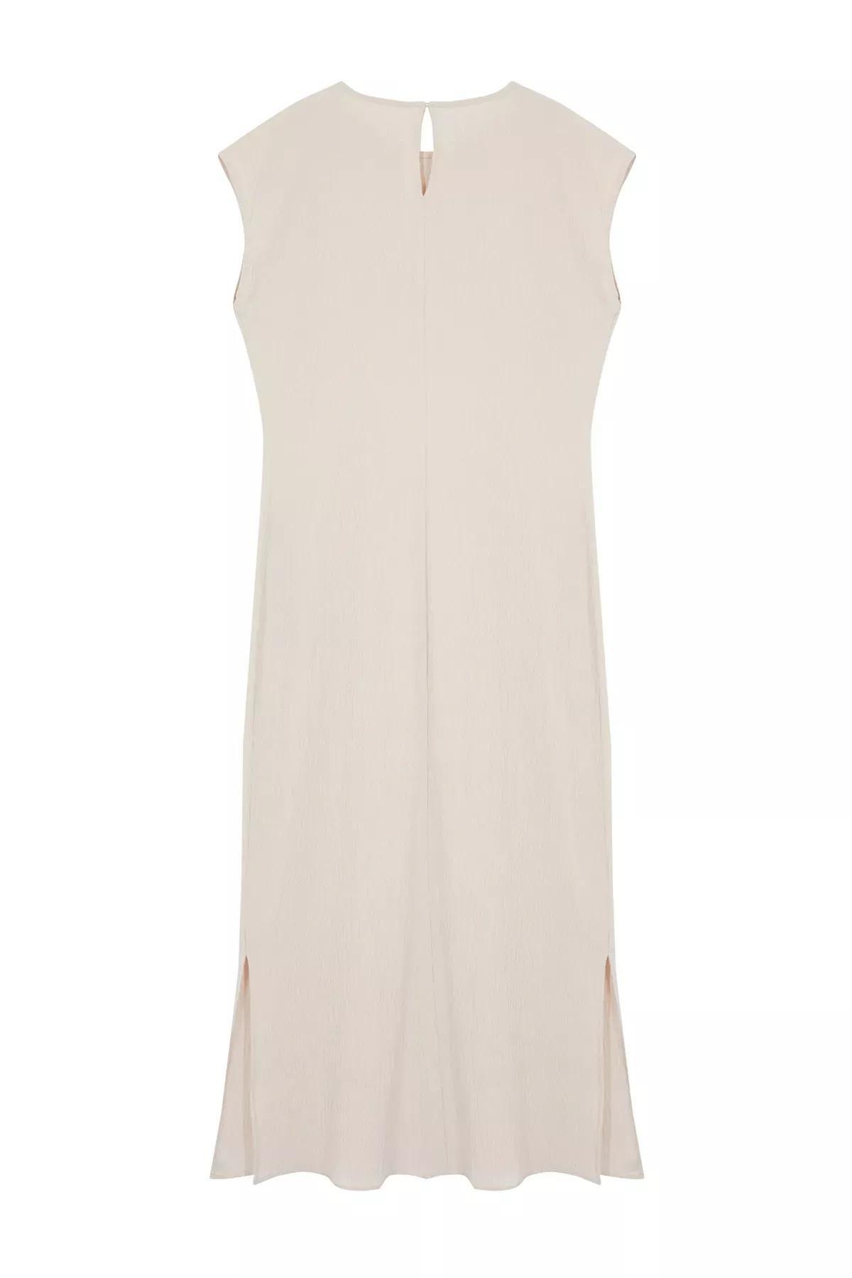 Light Beige Textured Maxi Dress, , large image number 5