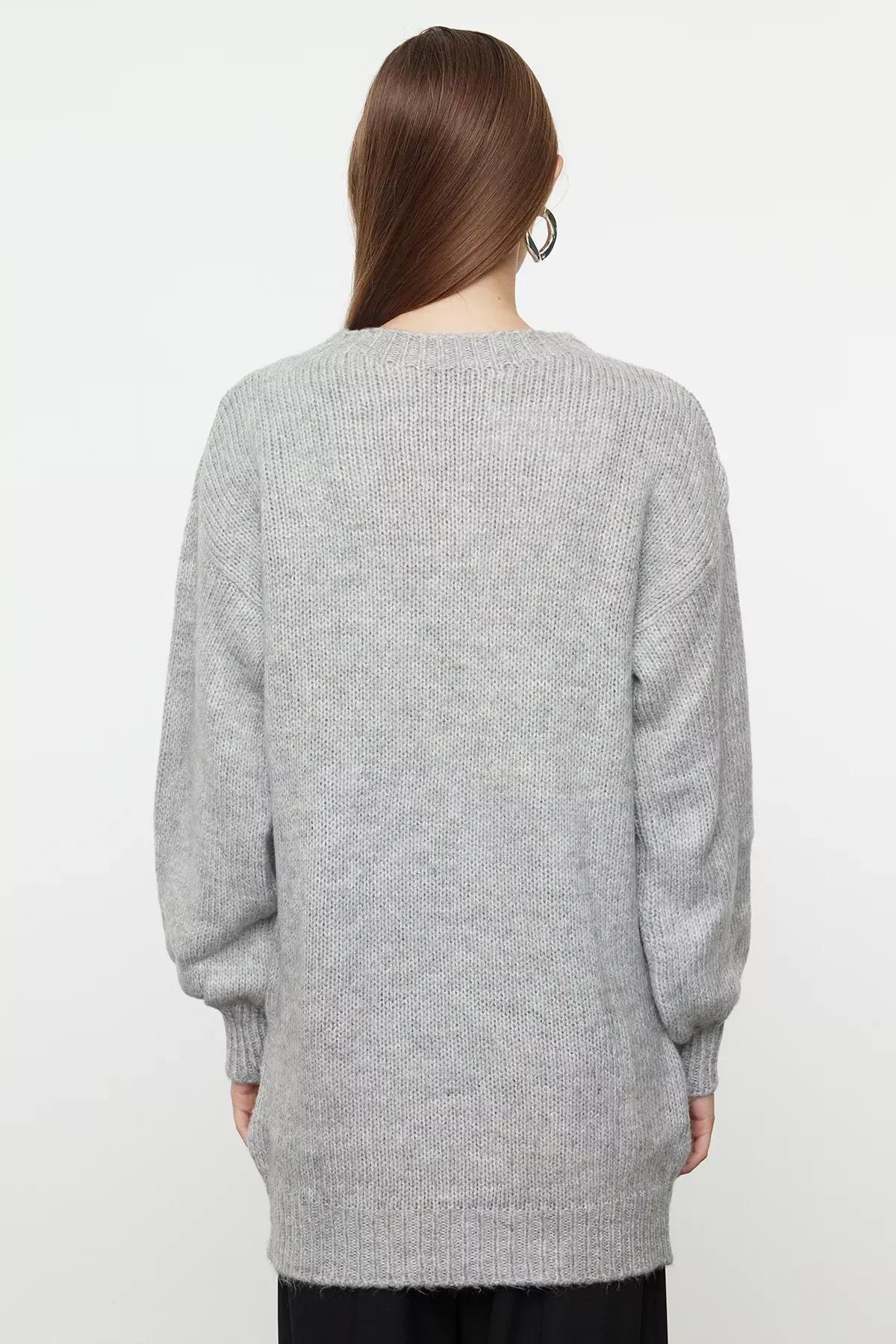 Grey  Bow Detail Knit Sweater, Grey, large image number 4