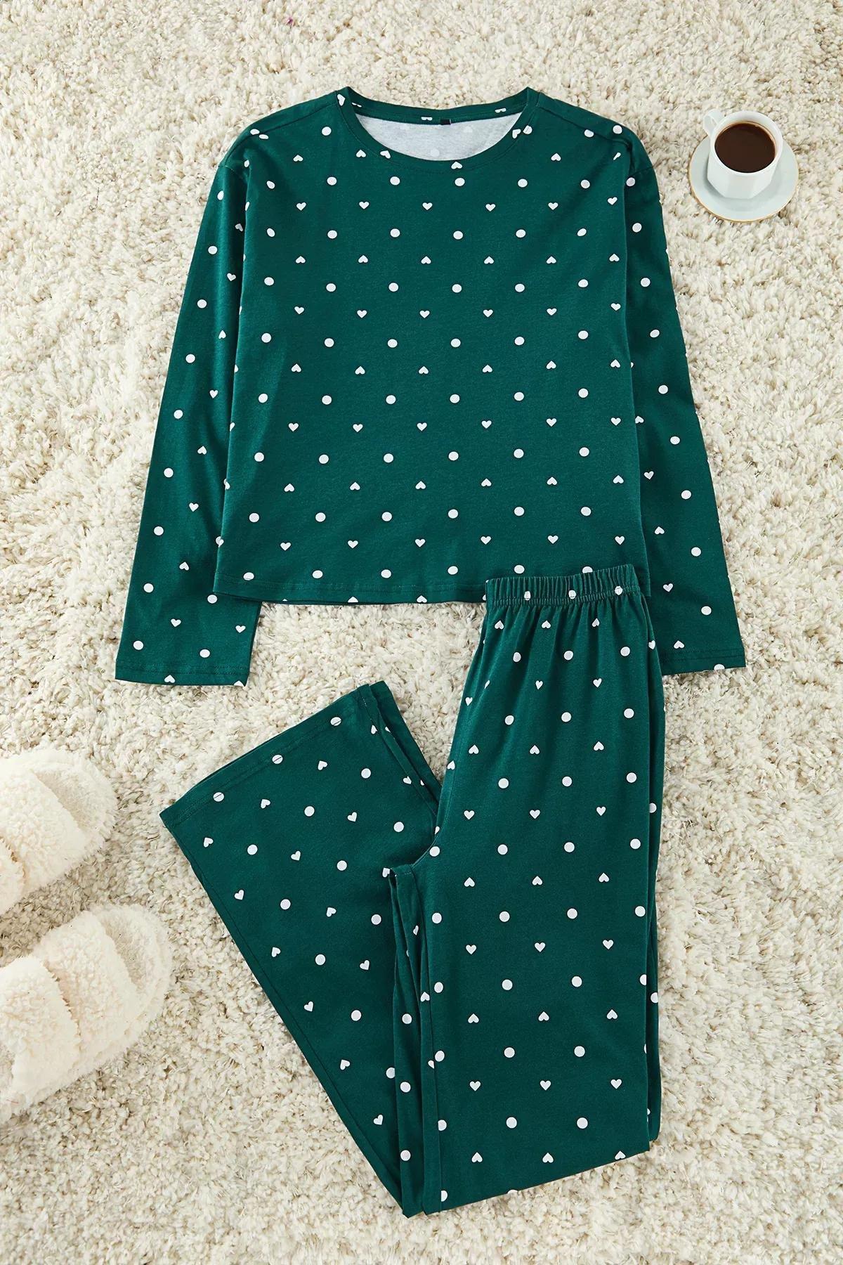 Green Polka Dot Heart Pajama Set, , large image number 0