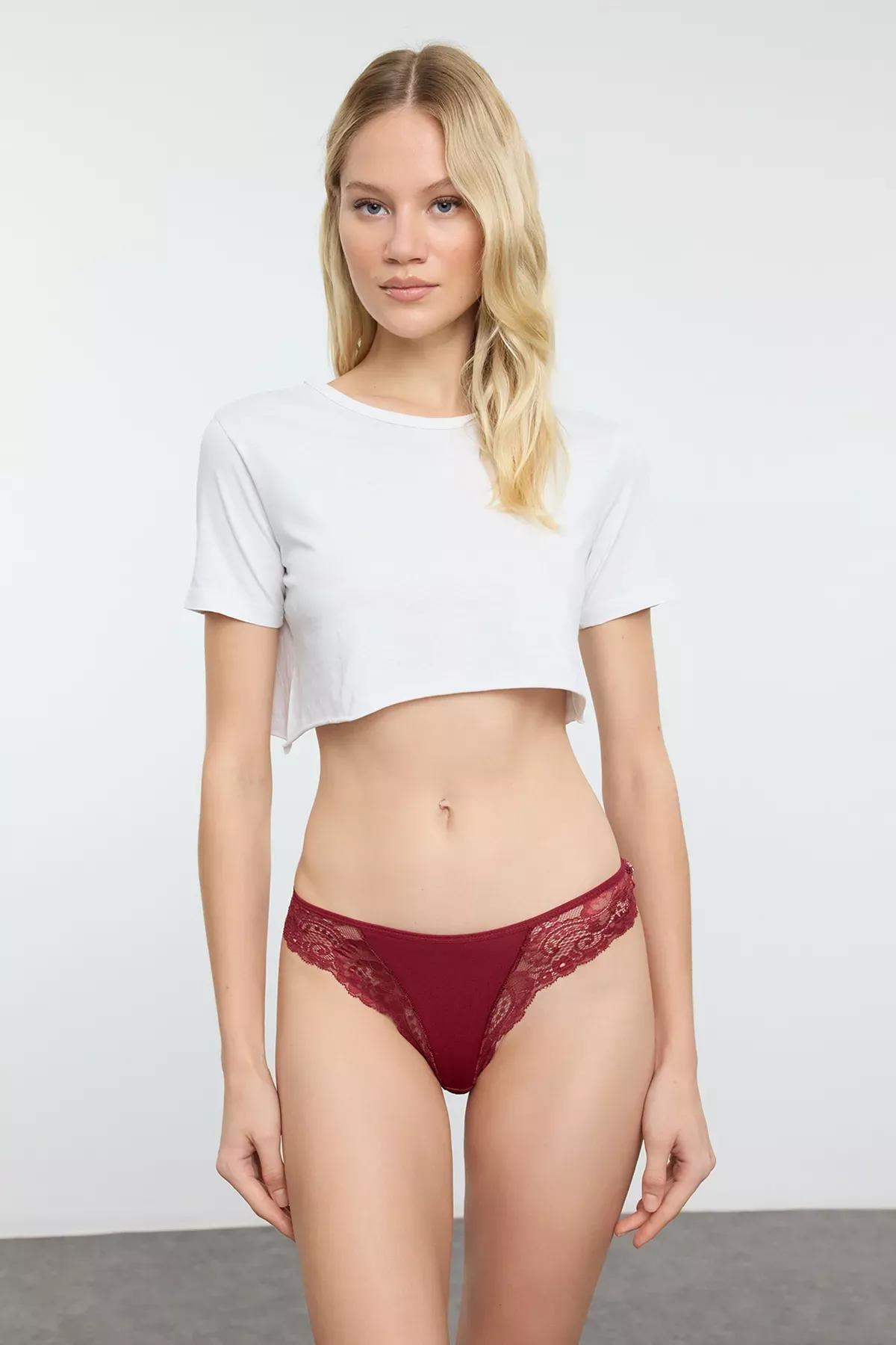 Black-Burgundy Lace Panties Set of 3, , large image number 4