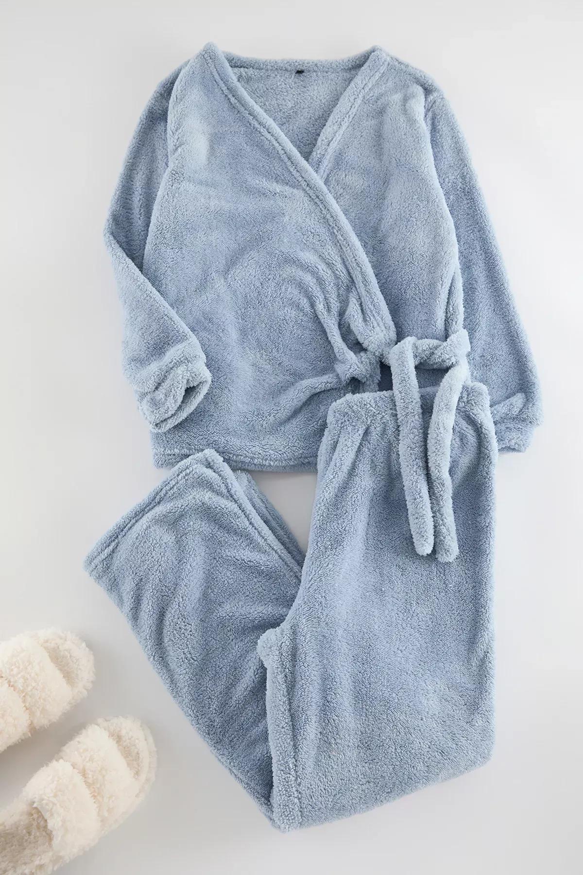 Blue Double-Breasted Knitted Pyjamas, LIGHT BLUE, large image number 0