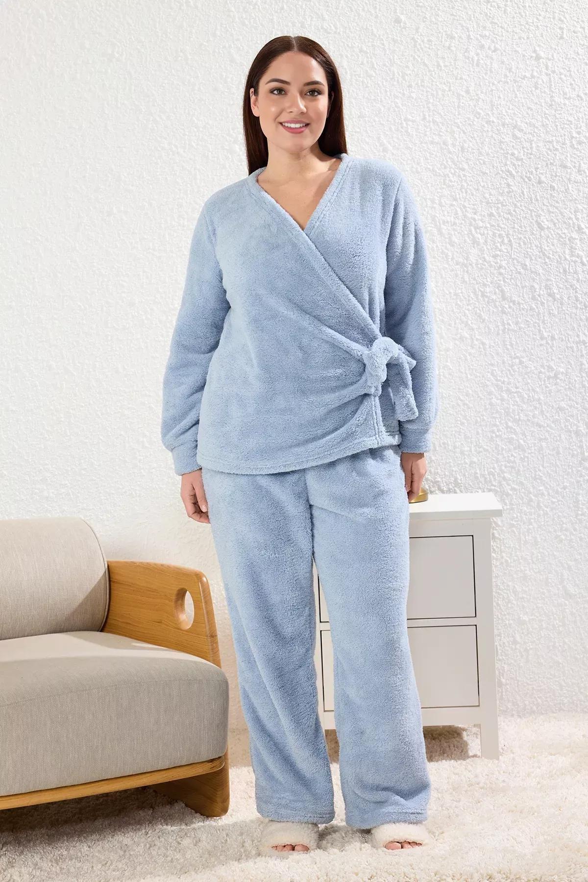 Blue Double-Breasted Knitted Pyjamas, LIGHT BLUE, large image number 1