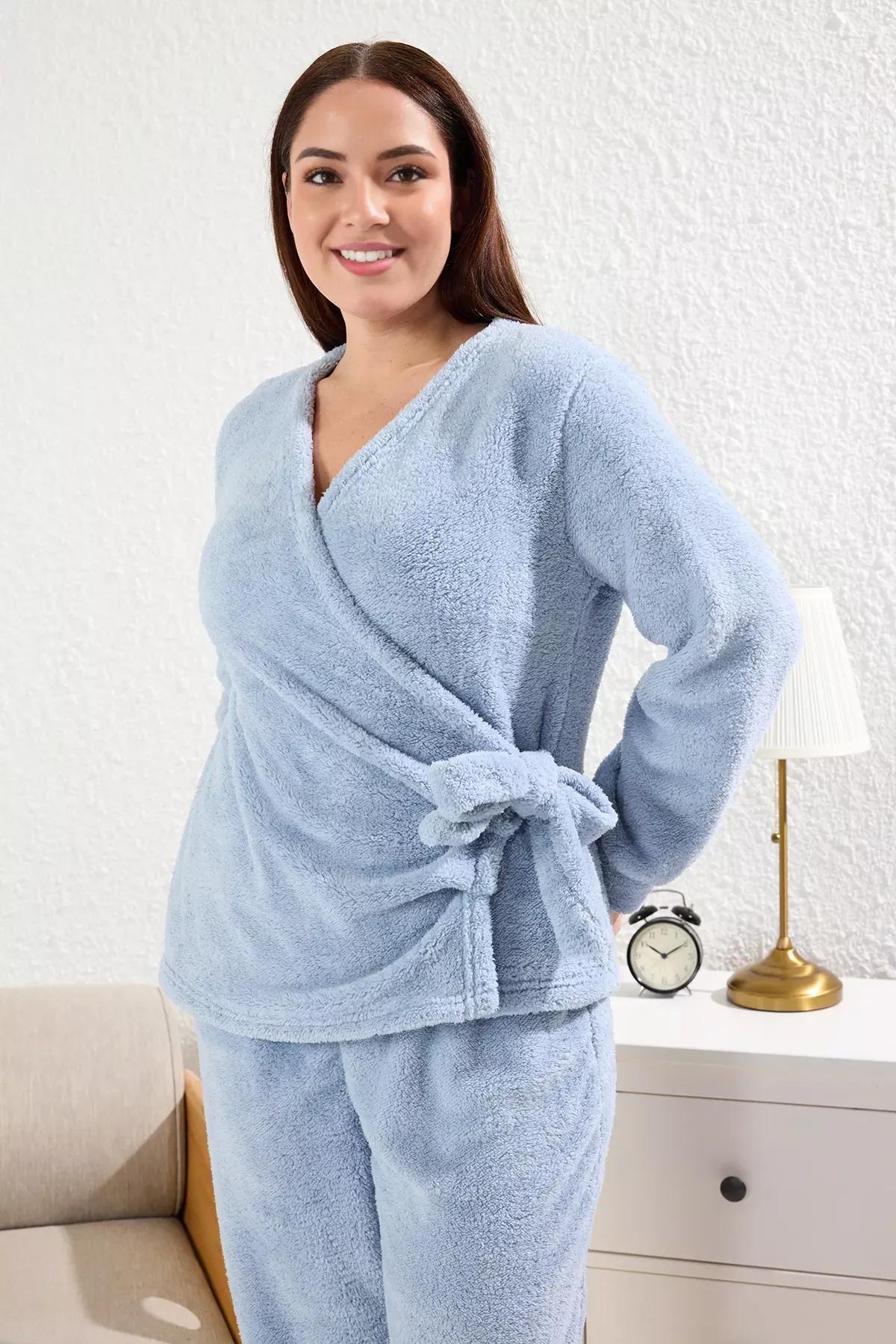 Blue Double-Breasted Knitted Pyjamas, LIGHT BLUE, large image number 2