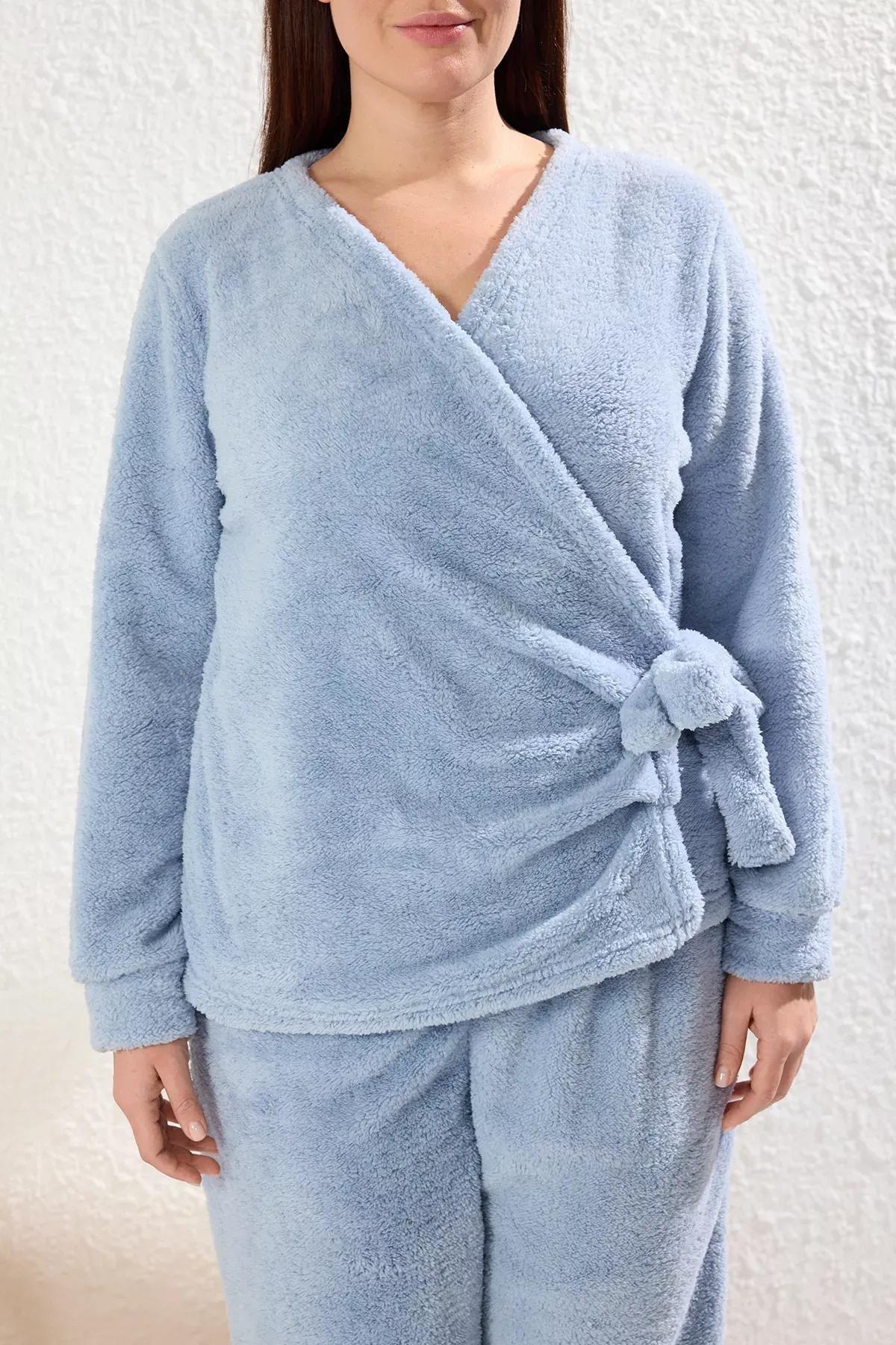 Blue Double-Breasted Knitted Pyjamas, LIGHT BLUE, large image number 3
